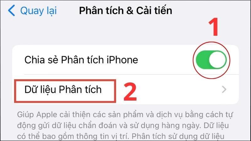 Bật Chia sẻ Phân tích > Chọn Dữ liệu phân tích