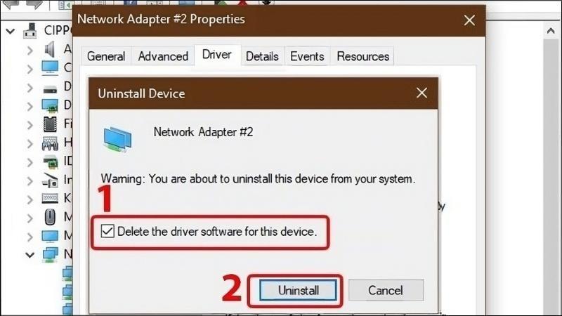 Chọn Delete the driver software for this device > Chọn Uninstall