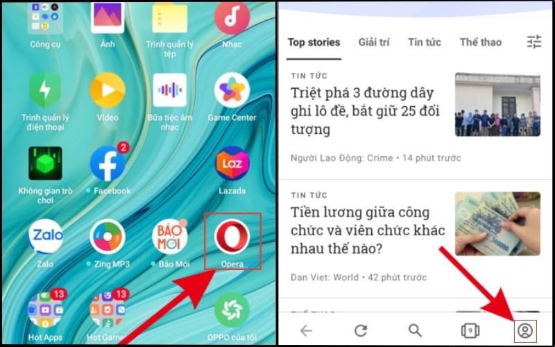Mở ứng dụng Opera > Chọn mục C&aacute; nh&acirc;n