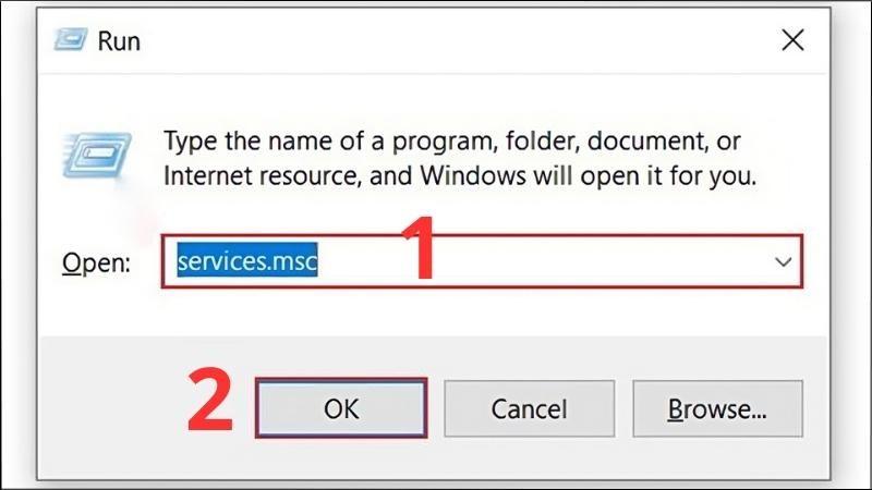 Nhập services.msc vào khung trống > Bấm chọn OK