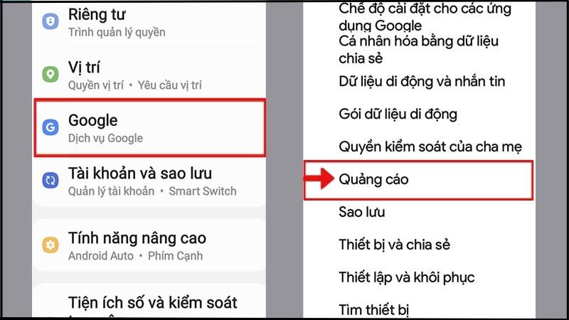 Tr&ecirc;n c&agrave;i đặt OPPO t&igrave;m chọn quảng c&aacute;o