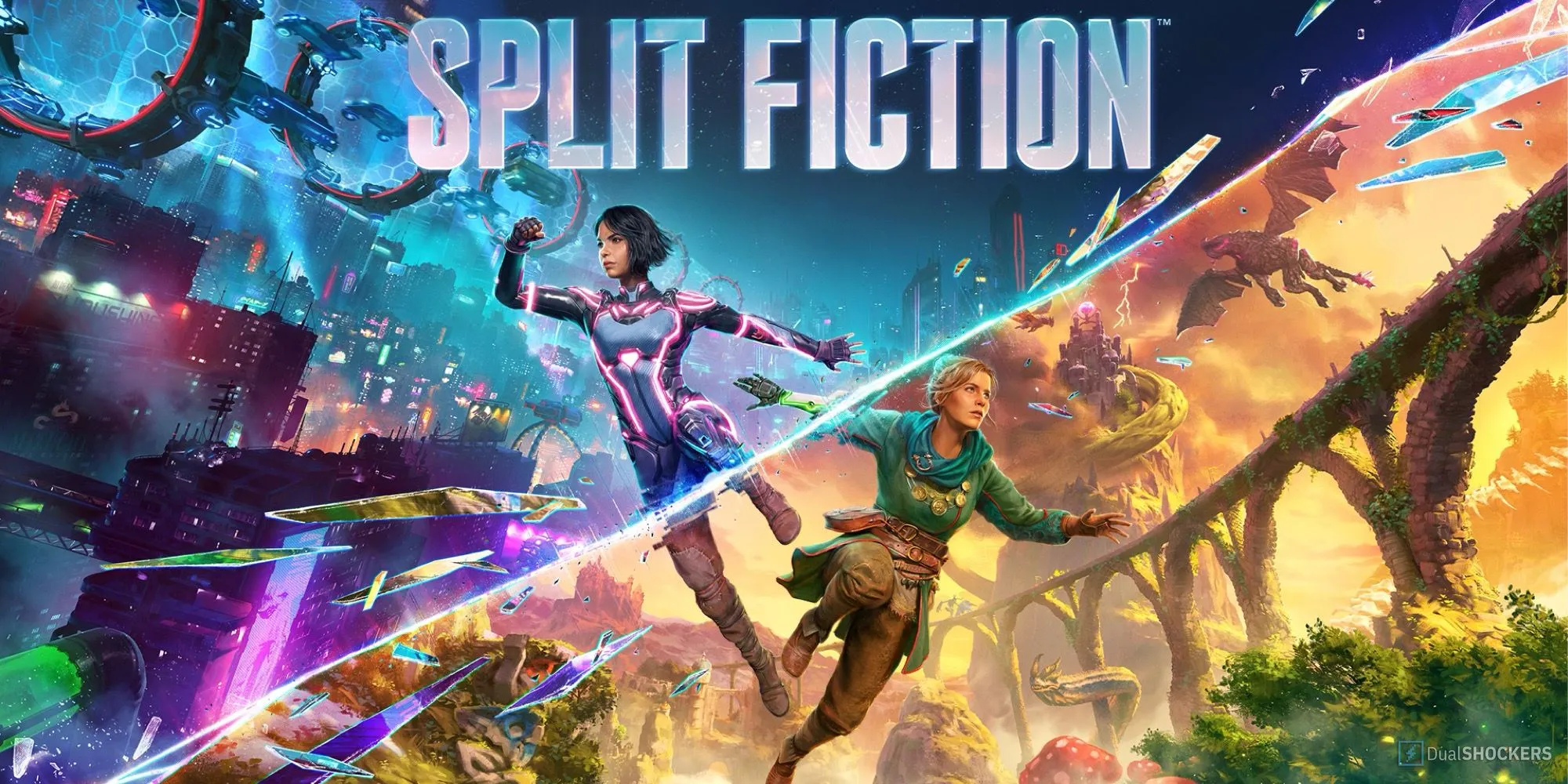 Ảnh bìa chính thức của game Split Fiction với hai nhân vật chính