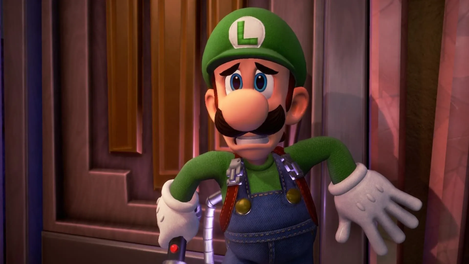 Ảnh bìa Luigi's Mansion 3 với Luigi sợ hãi