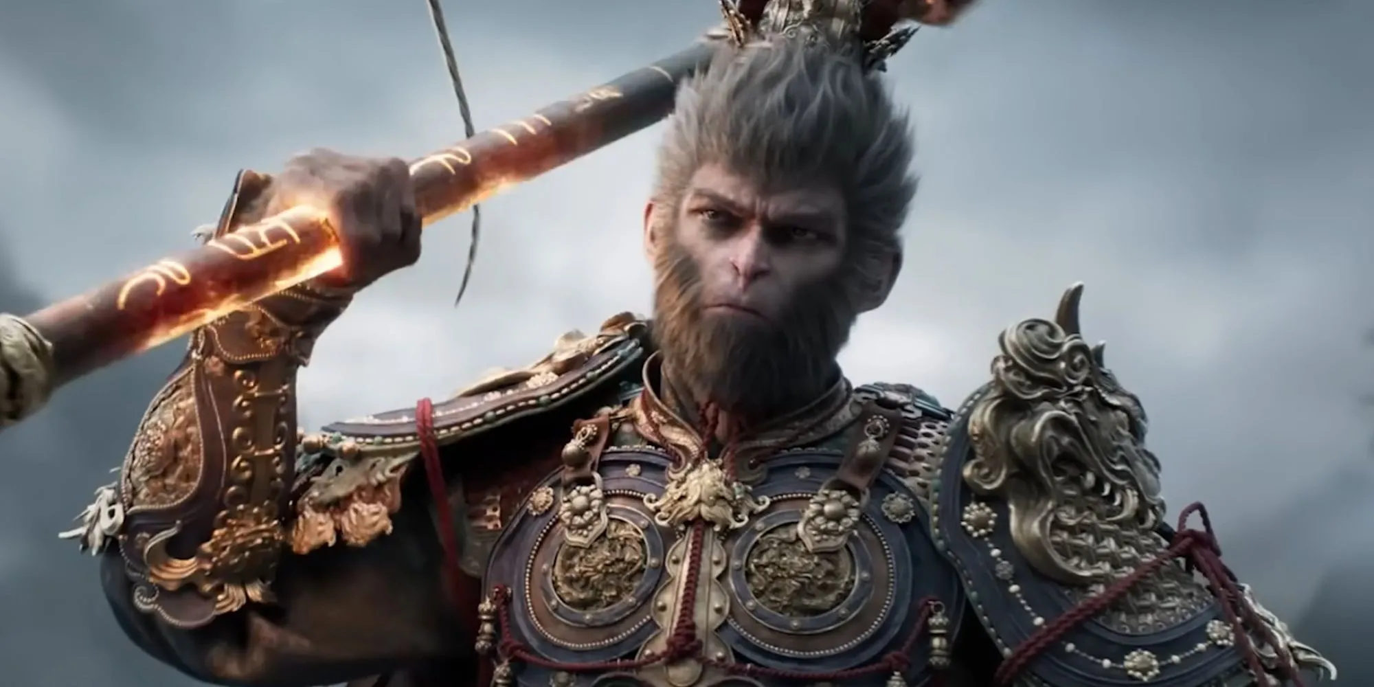 Ảnh chụp màn hình Đấng Định Mệnh cầm gậy rực lửa trong Black Myth: Wukong