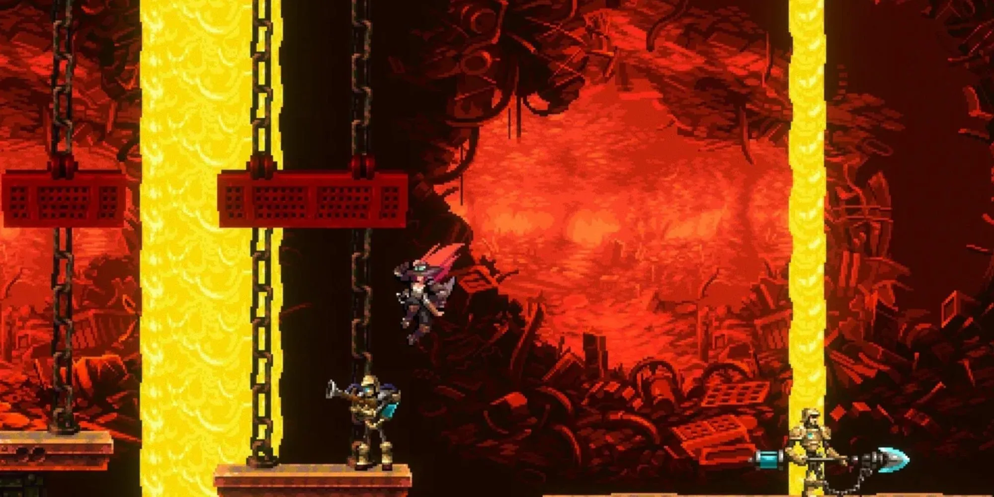 Ảnh chụp màn hình gameplay Gestalt Steam &amp; Cinder với nhân vật nữ chiến đấu