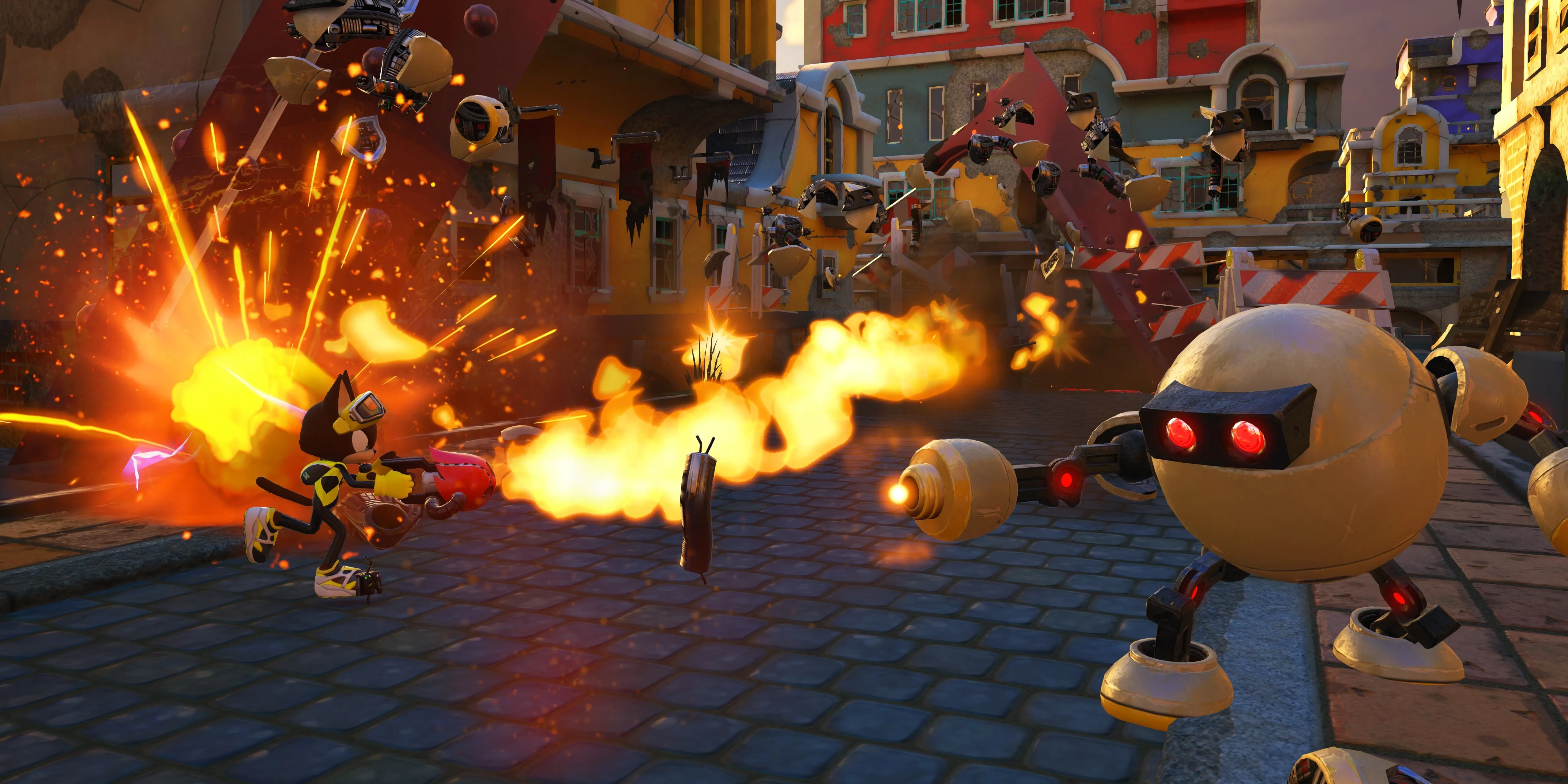 Ảnh chụp màn hình Sonic Forces từ Steam, với Avatar sử dụng Wispon Lửa để tiêu diệt kẻ thù.
