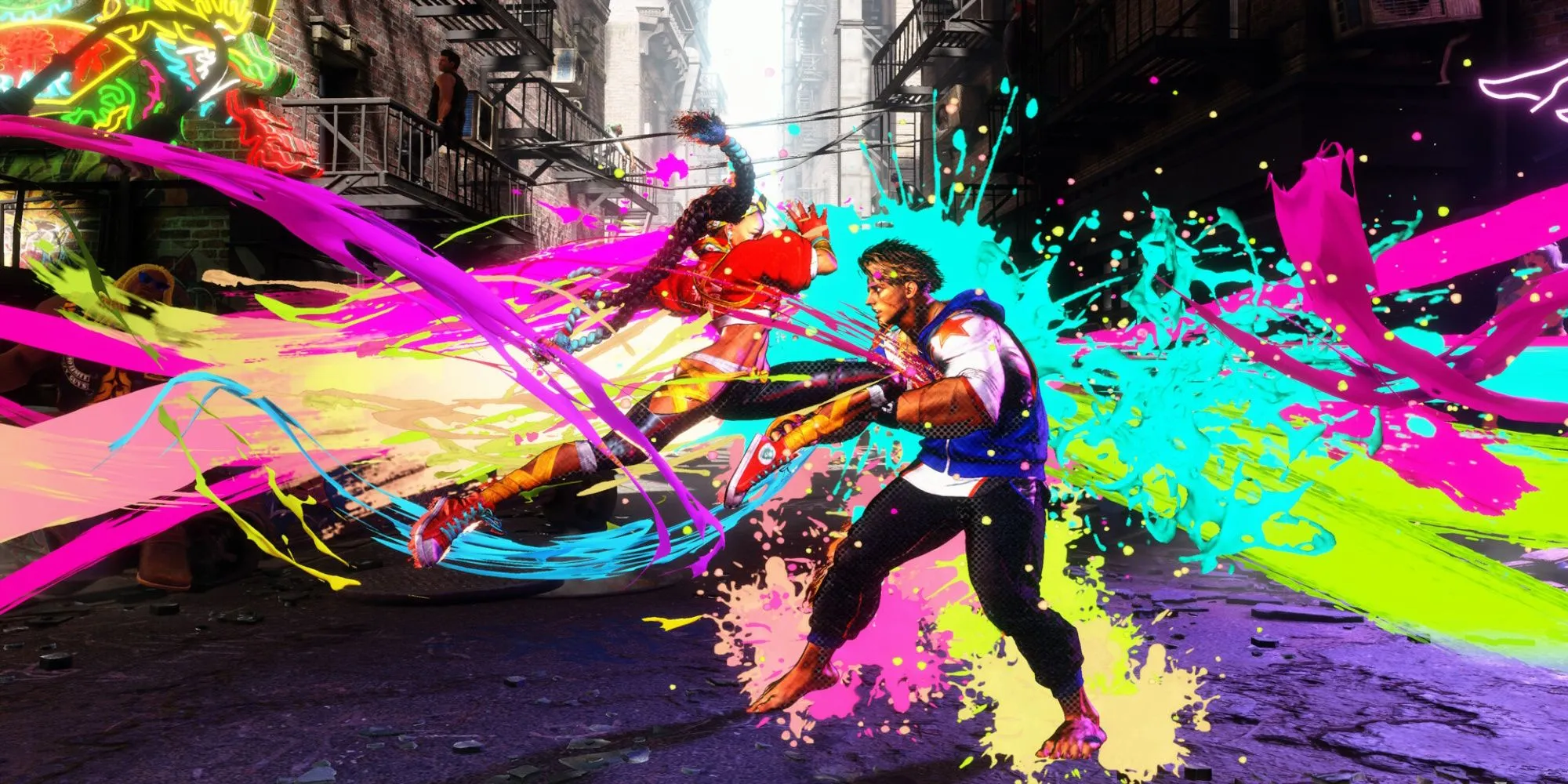 Ảnh chụp màn hình Street Fighter 6 từ Steam, thể hiện giao diện chiến đấu và phong cách nghệ thuật đặc trưng.