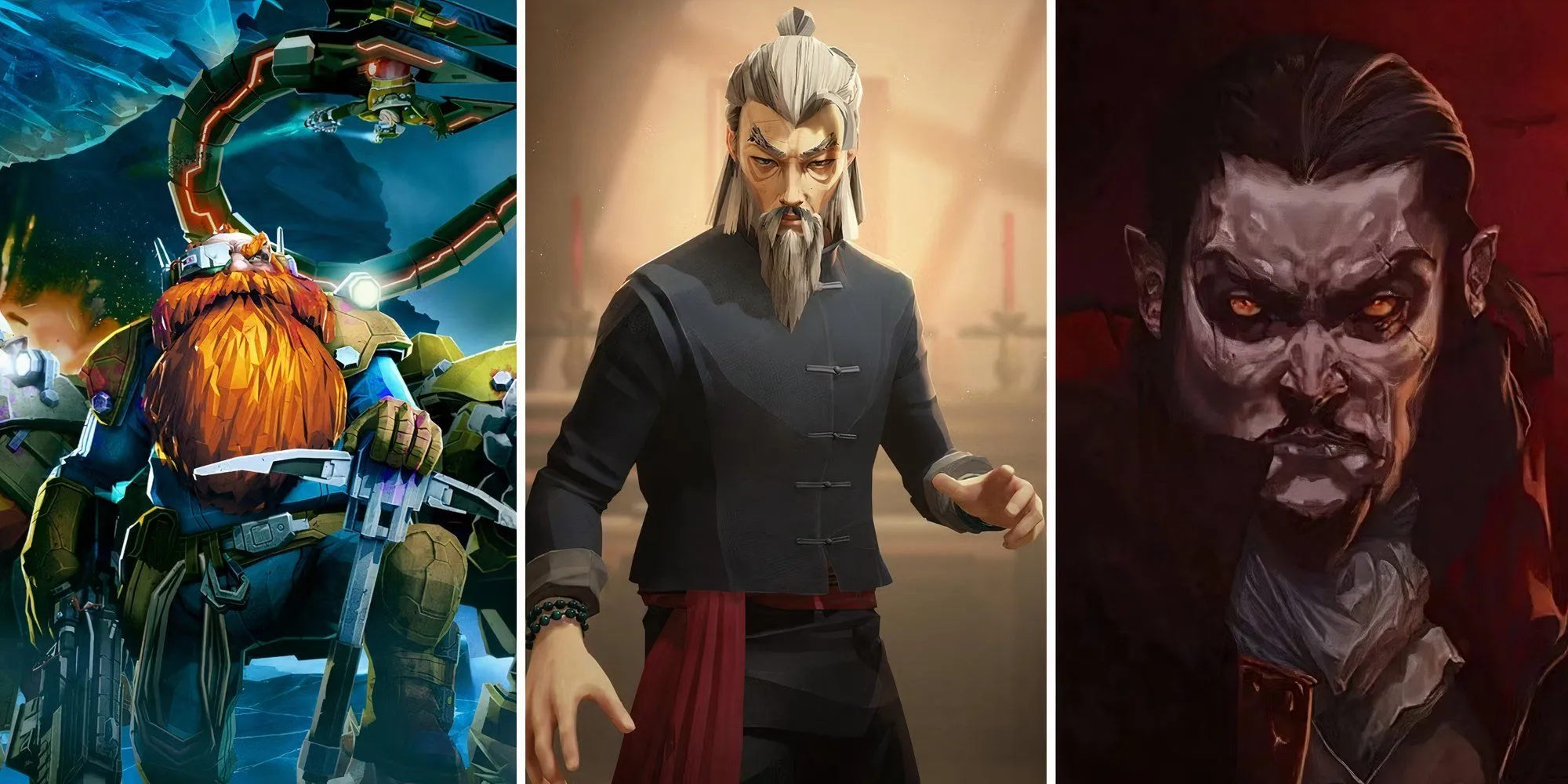 Ảnh chụp tổng hợp các game roguelite hay trên Game Pass, bao gồm Deep Rock Galactic, Sifu và Vampire Survivors