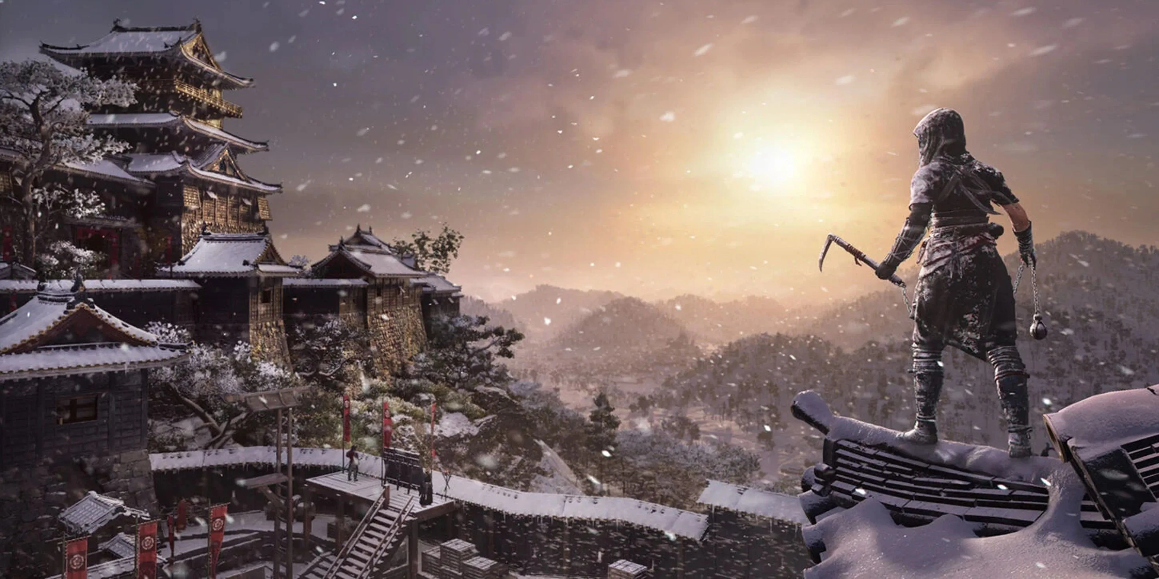 Assassin's Creed Shadows cảnh tuyết rơi dày đặc trong game