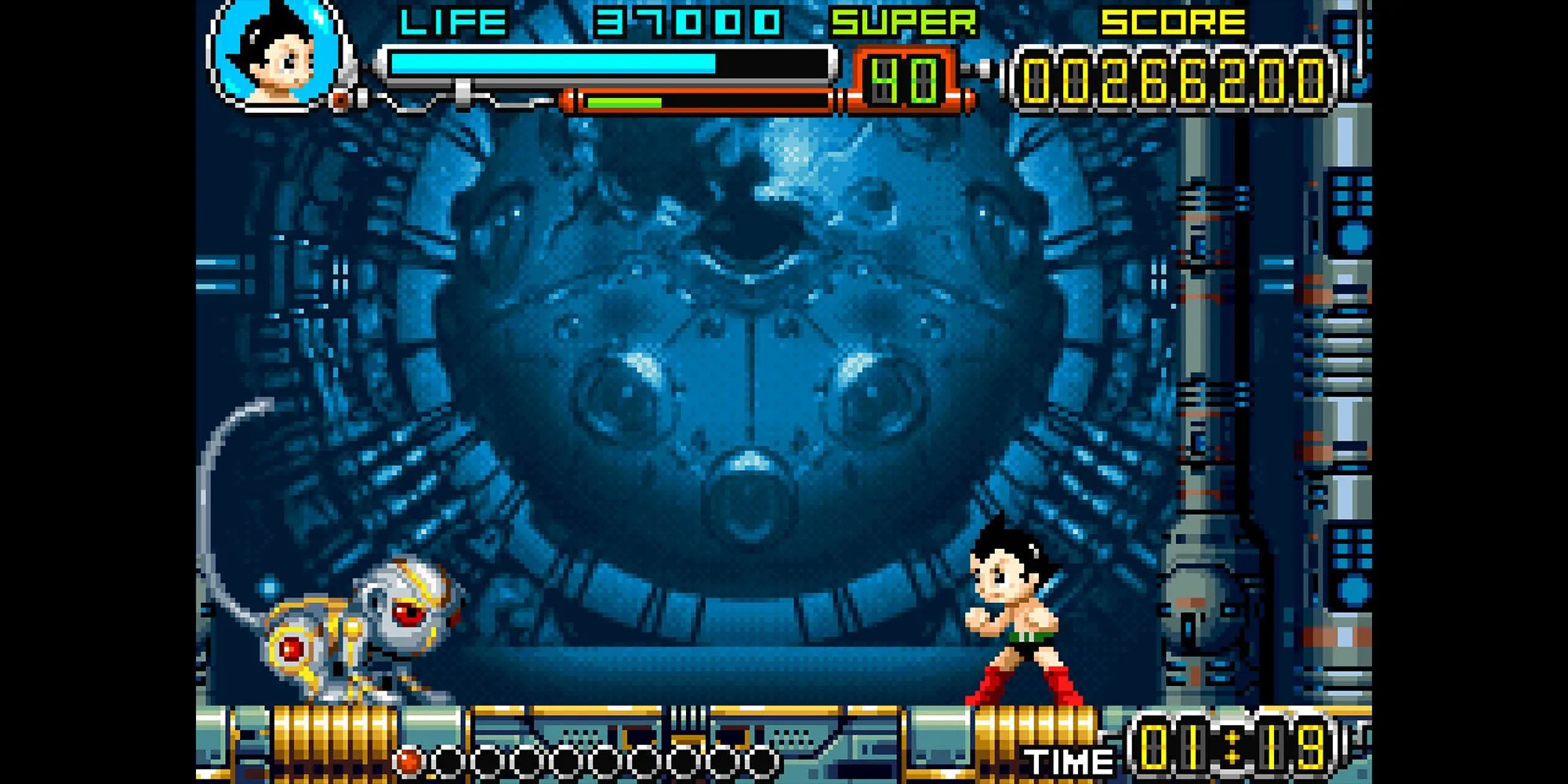 Astro Boy sử dụng chiêu thức đặc biệt để tấn công kẻ thù trong Astro Boy Omega Factor