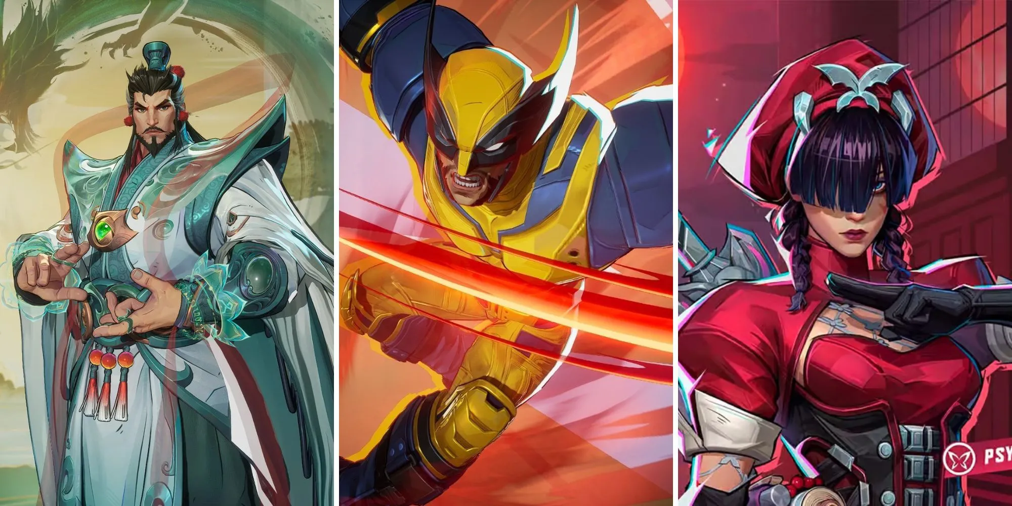 Ba nhân vật Marvel Rivals: Doctor Strange, Wolverine và Psylocke trong các bộ trang phục ấn tượng