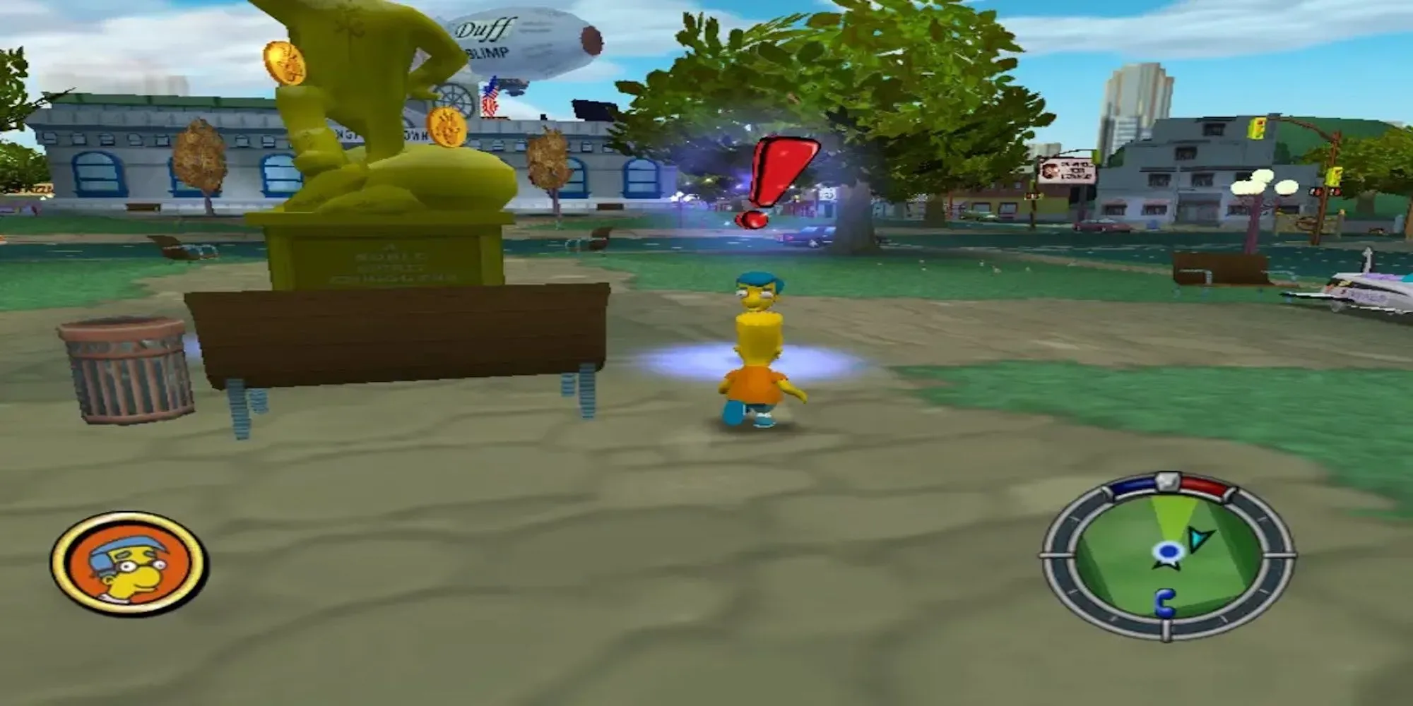 Bìa game The Simpsons: Hit &amp; Run với các nhân vật chính của gia đình Simpsons và bối cảnh thành phố Springfield, thể hiện phong cách đồ họa của series hoạt hình.