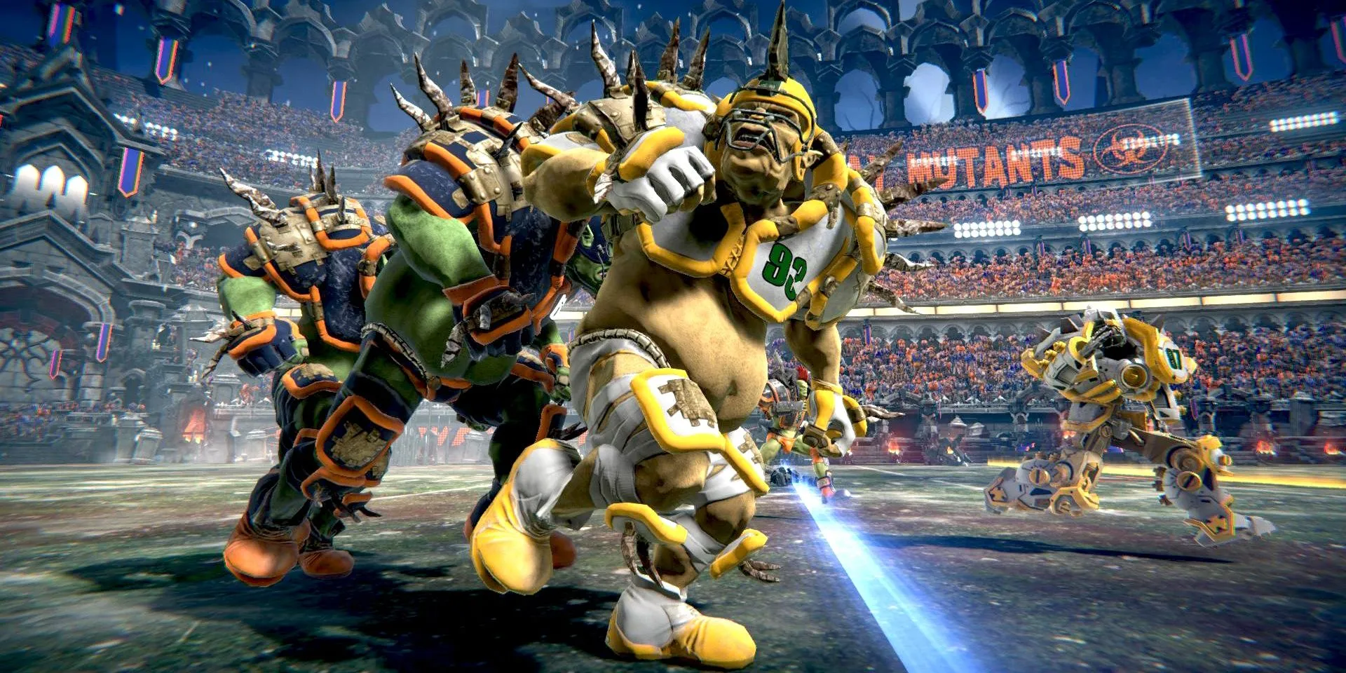 Các cầu thủ quái vật trên sân đấu rực lửa của Mutant Football League