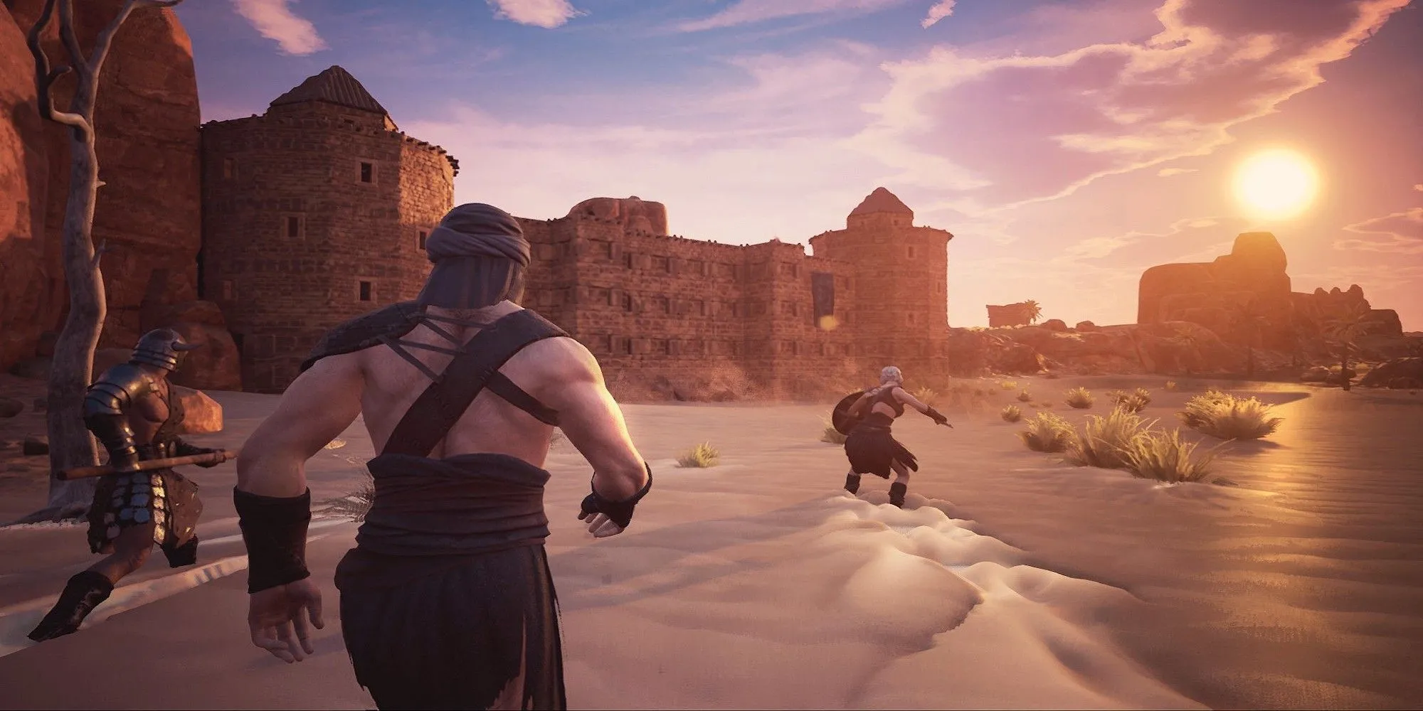 Các nhân vật đi bộ bên bờ biển trong Conan Exiles
