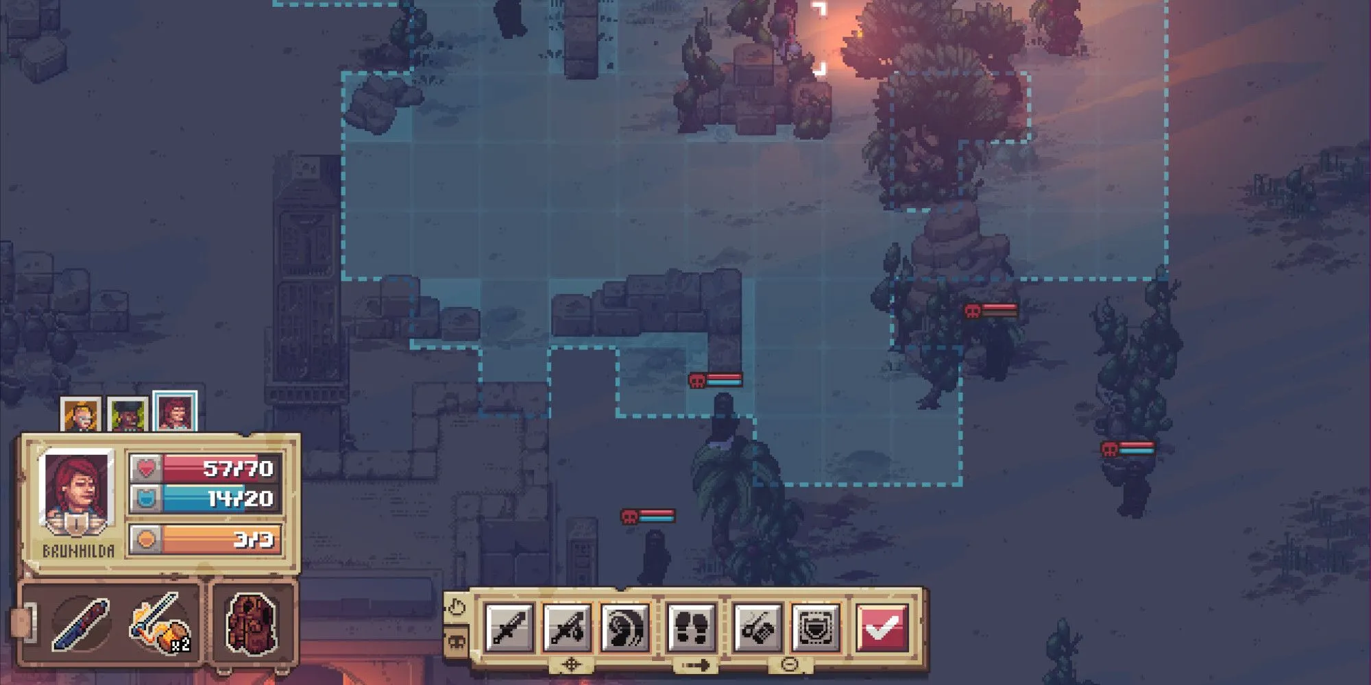 Cảnh chạm trán ngẫu nhiên trong Pathway, một game RPG chiến thuật theo lượt lấy bối cảnh trước Thế chiến 2