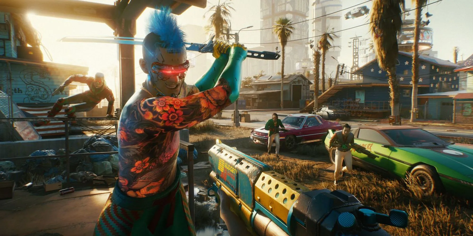 Cảnh chiến đấu giữa game trong Cyberpunk 2077