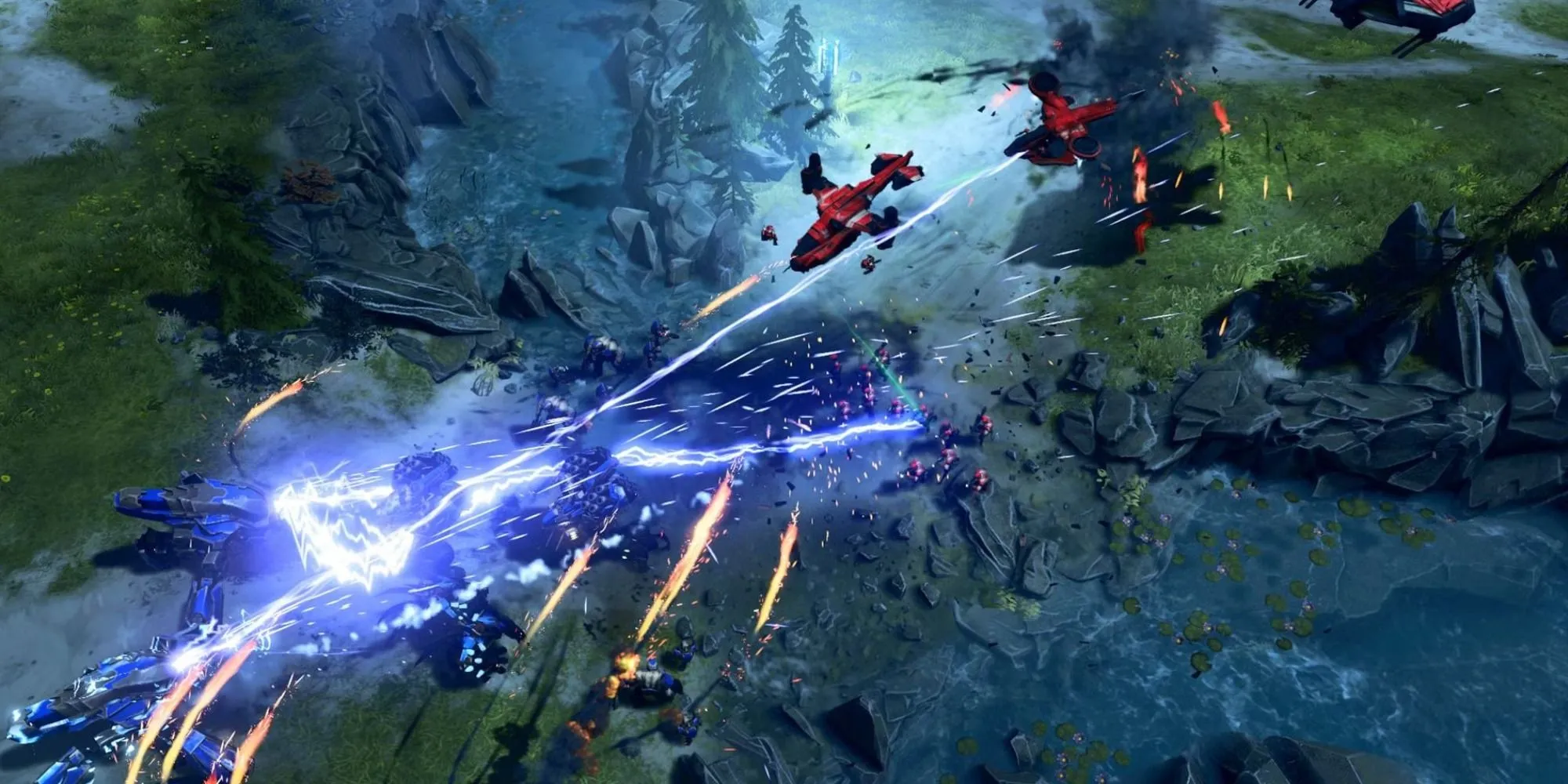 Cảnh chiến đấu quy mô lớn trong game chiến thuật thời gian thực Halo Wars 2