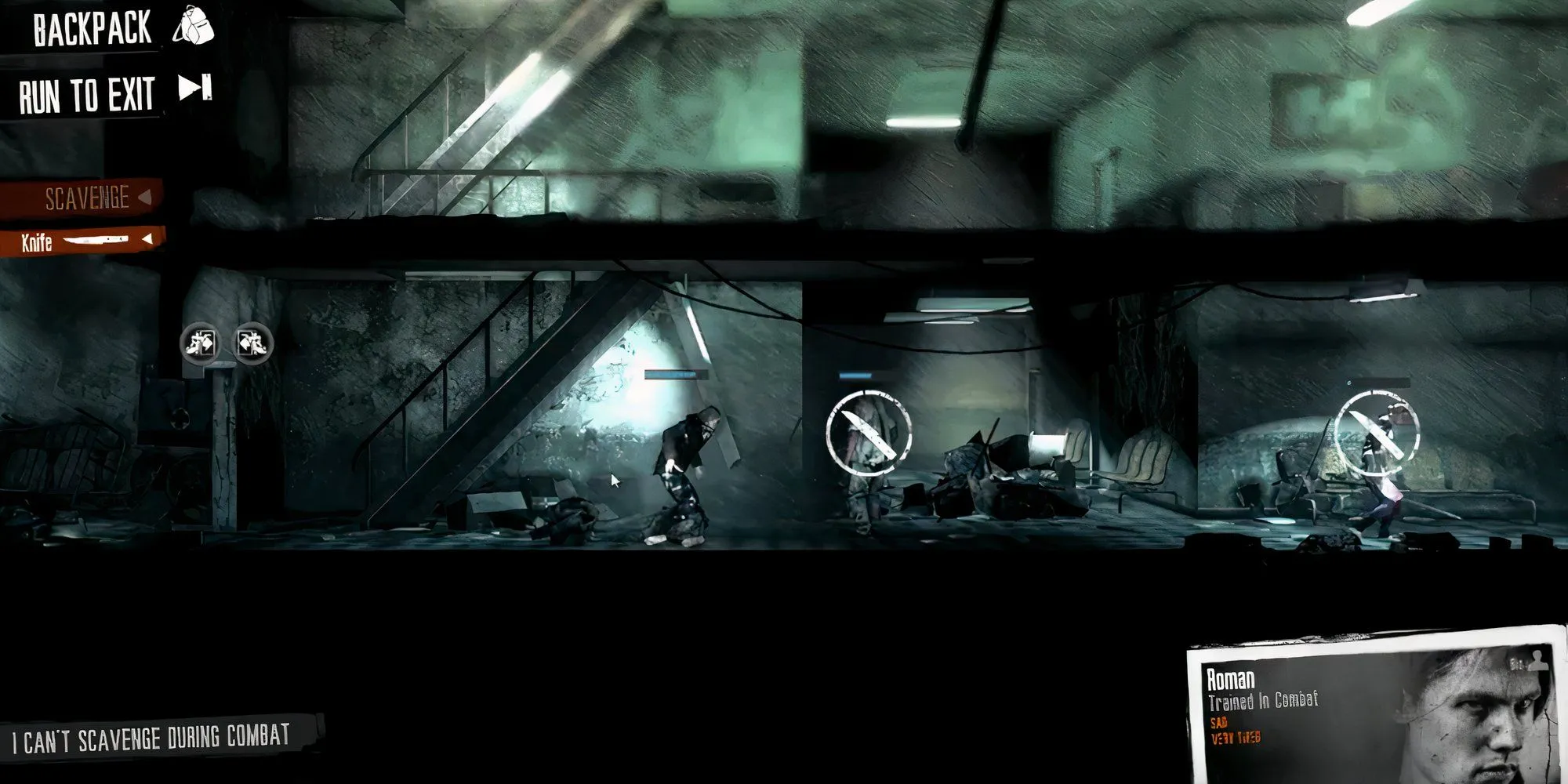 Cảnh chiến đấu sinh tồn trong This War of Mine thể hiện sự khắc nghiệt của màn đêm