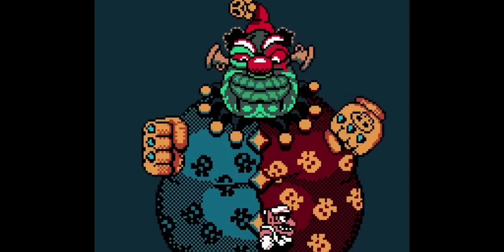 Cảnh chiến đấu với trùm cuối Rudy the Clown trong Wario Land 3