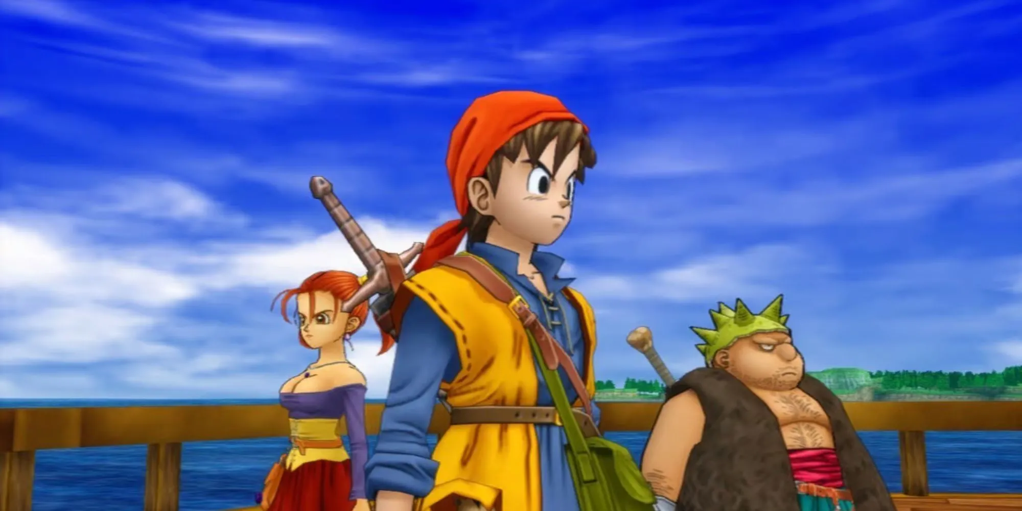 Cảnh game Dragon Quest VIII: Journey of the Cursed King với các nhân vật trong thế giới mở
