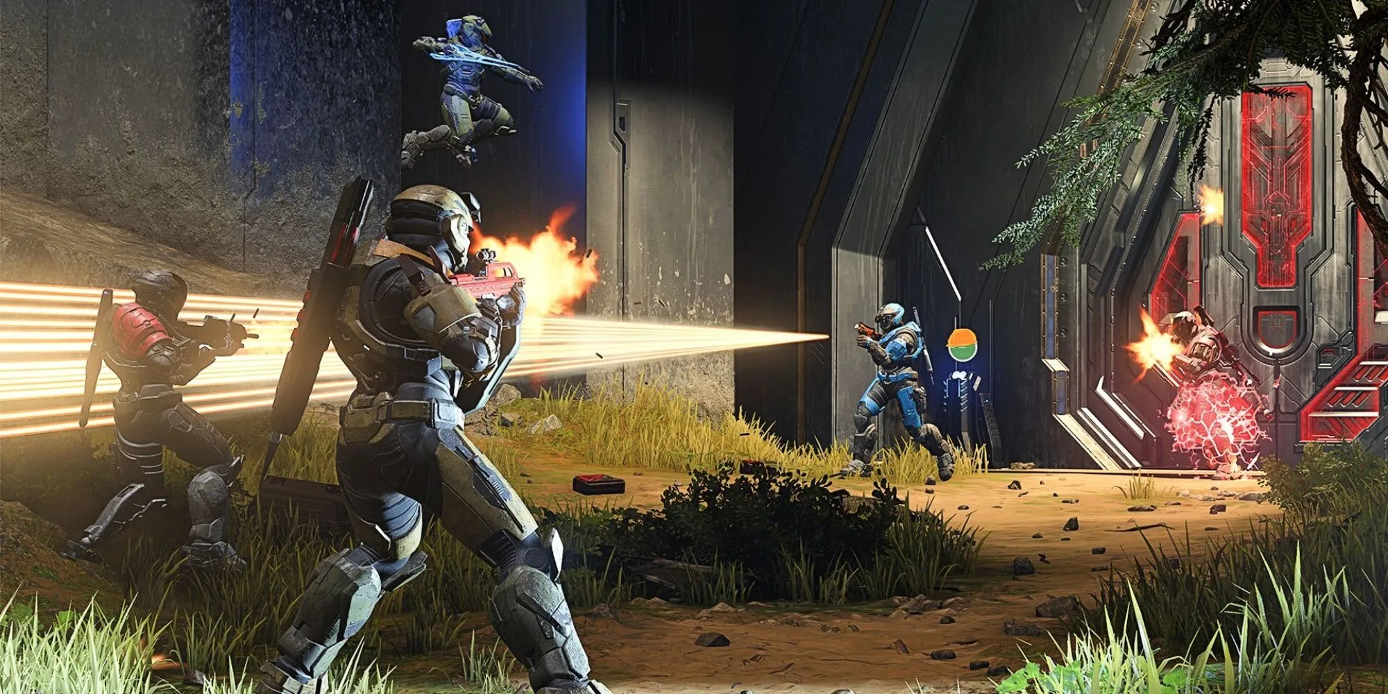 Cảnh giao tranh trong chế độ chơi mạng của game Halo Infinite