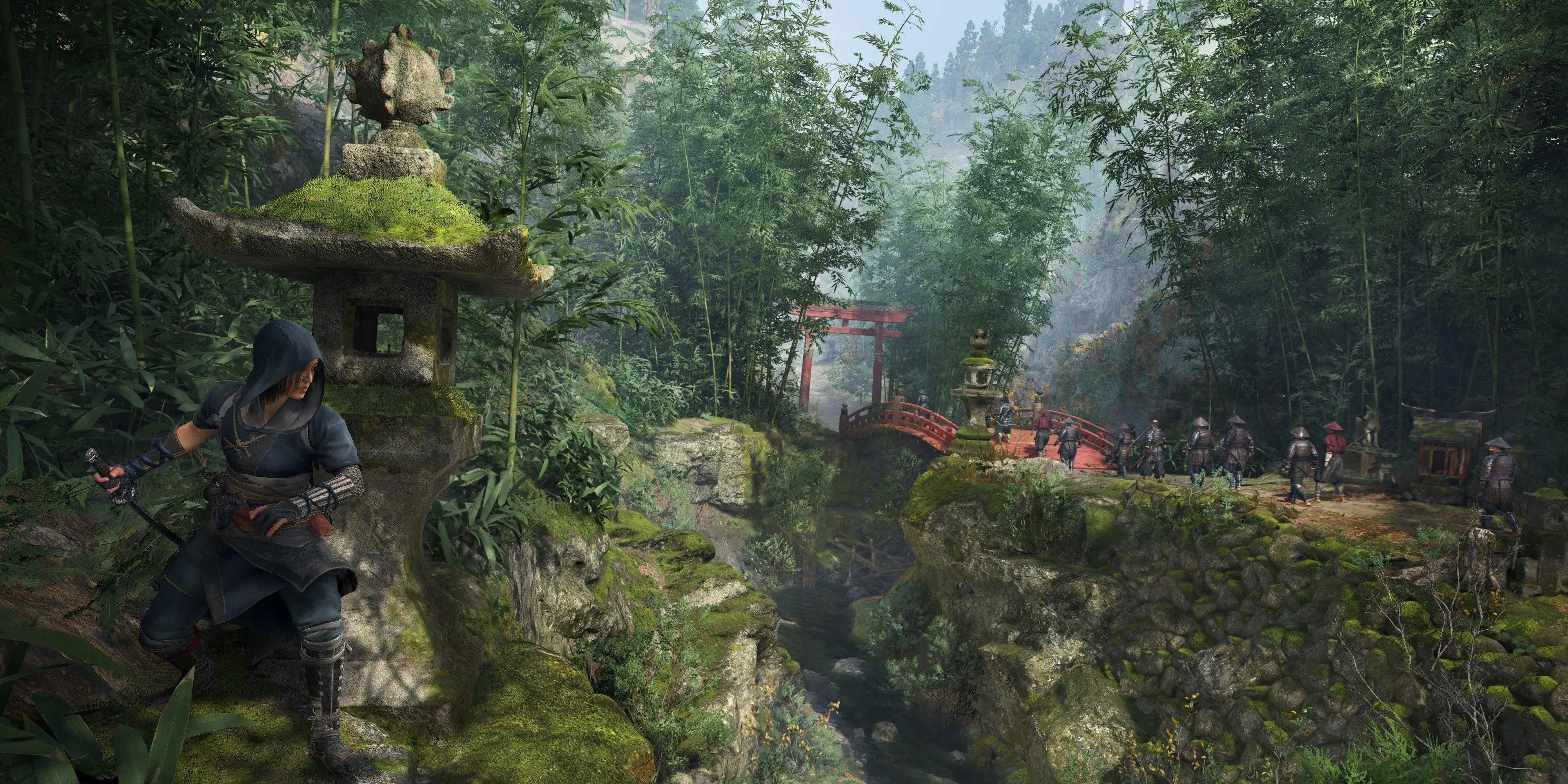Cảnh phục kích mùa hè trong Assassin's Creed Shadows, minh họa cho bối cảnh căng thẳng mà đội ngũ phát triển đang đối mặt