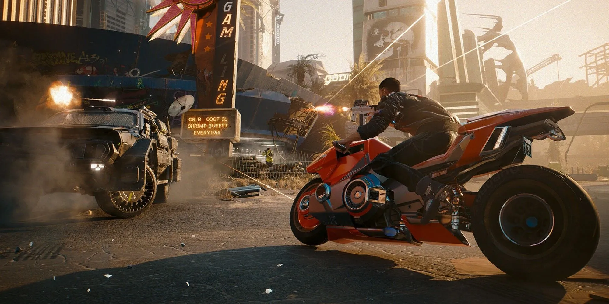 Cảnh quan Night City trong Cyberpunk 2077, thể hiện chất lượng đồ họa được tối ưu cho Nintendo Switch 2.