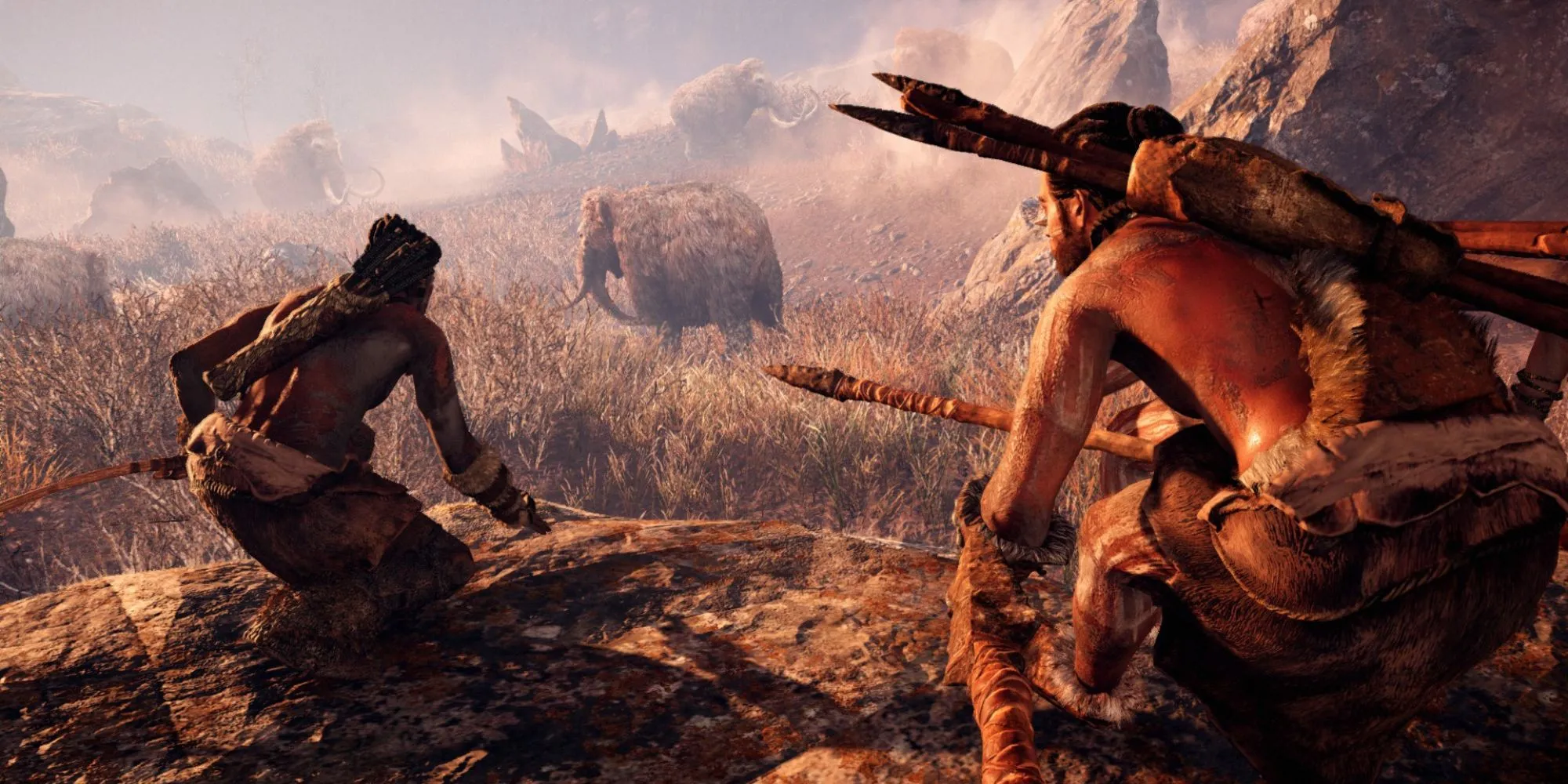 Cảnh săn voi ma mút trong cinematic của Far Cry Primal do Ubisoft thực hiện