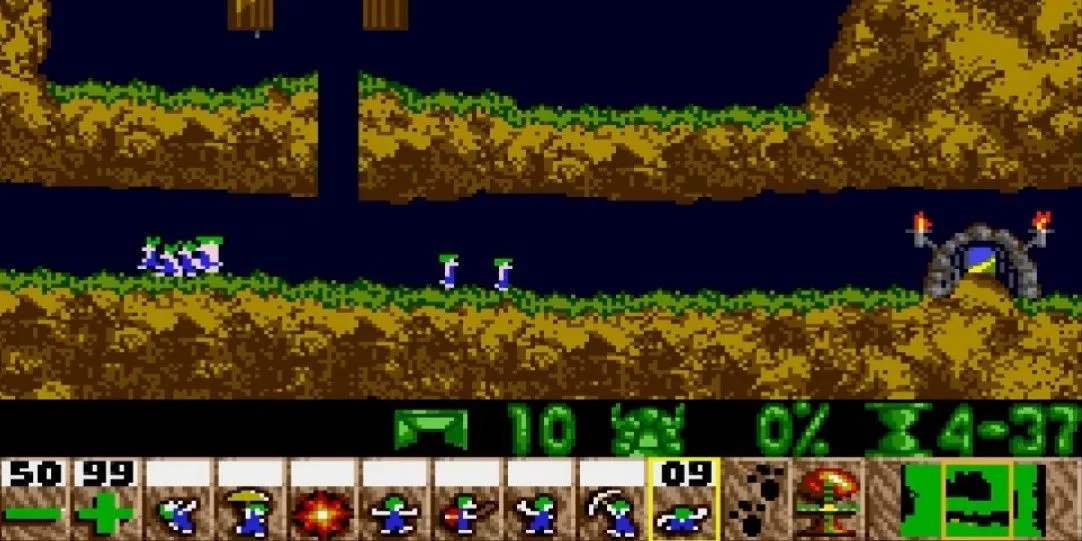 Cấp độ đầu tiên của game giải đố chiến thuật Lemmings