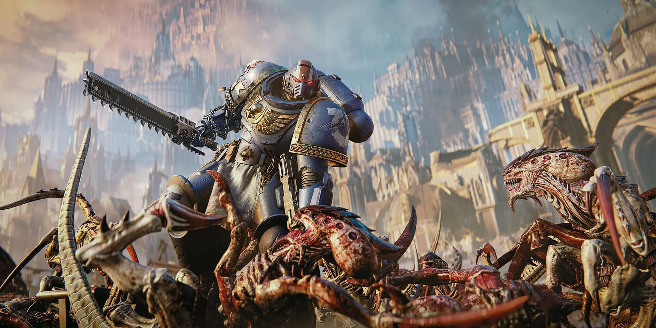 Captain Titus trong Space Marine 2 chiến đấu với đám Tyranid khổng lồ