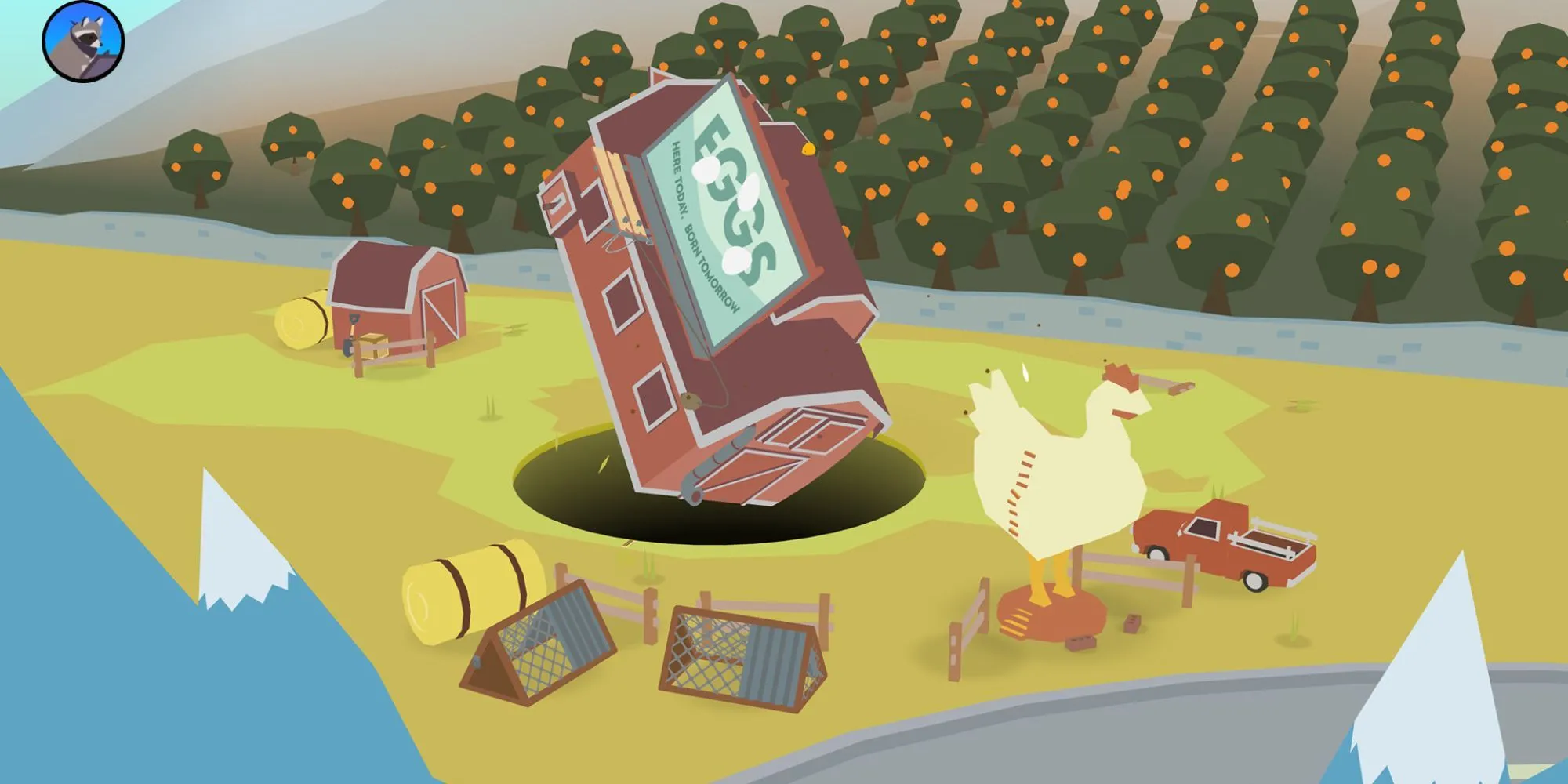 Chiếc hố đen đang nuốt chửng các đồ vật trong thị trấn game Donut County đầy màu sắc