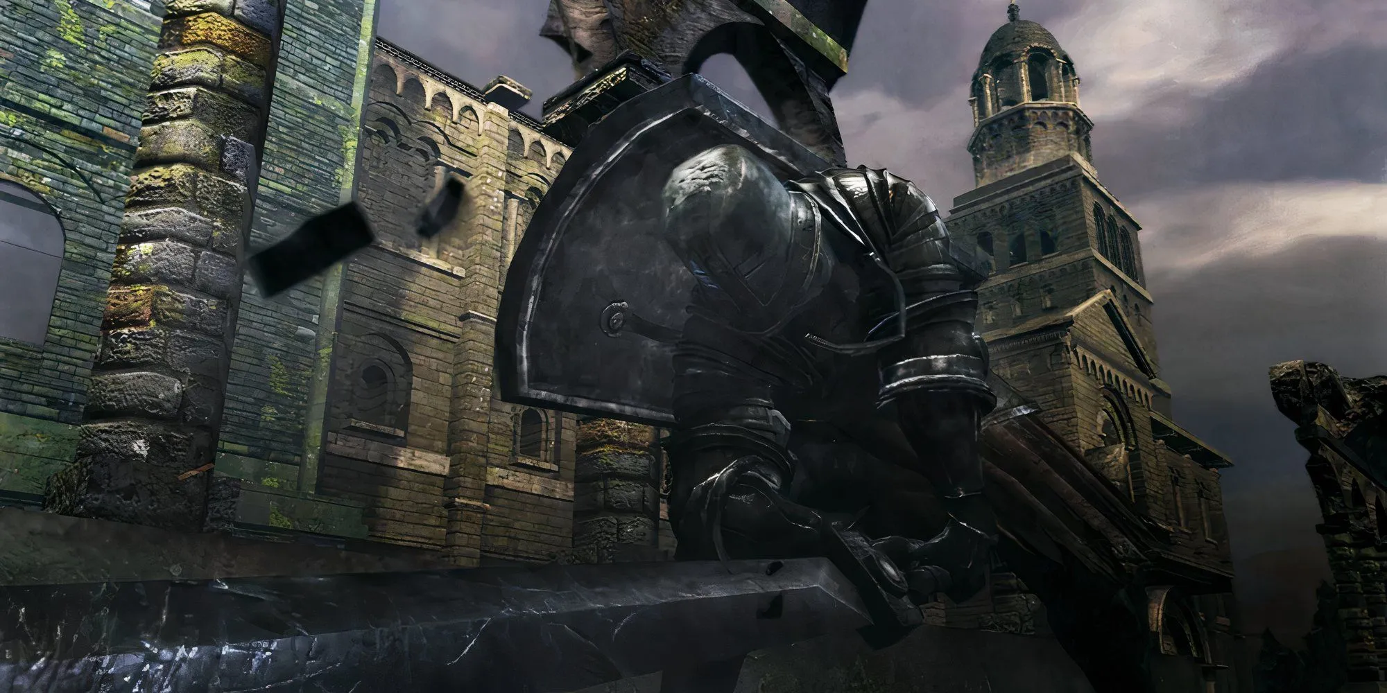 Chiến binh Black Iron Tarkus với bộ giáp và đại kiếm trong Dark Souls 1