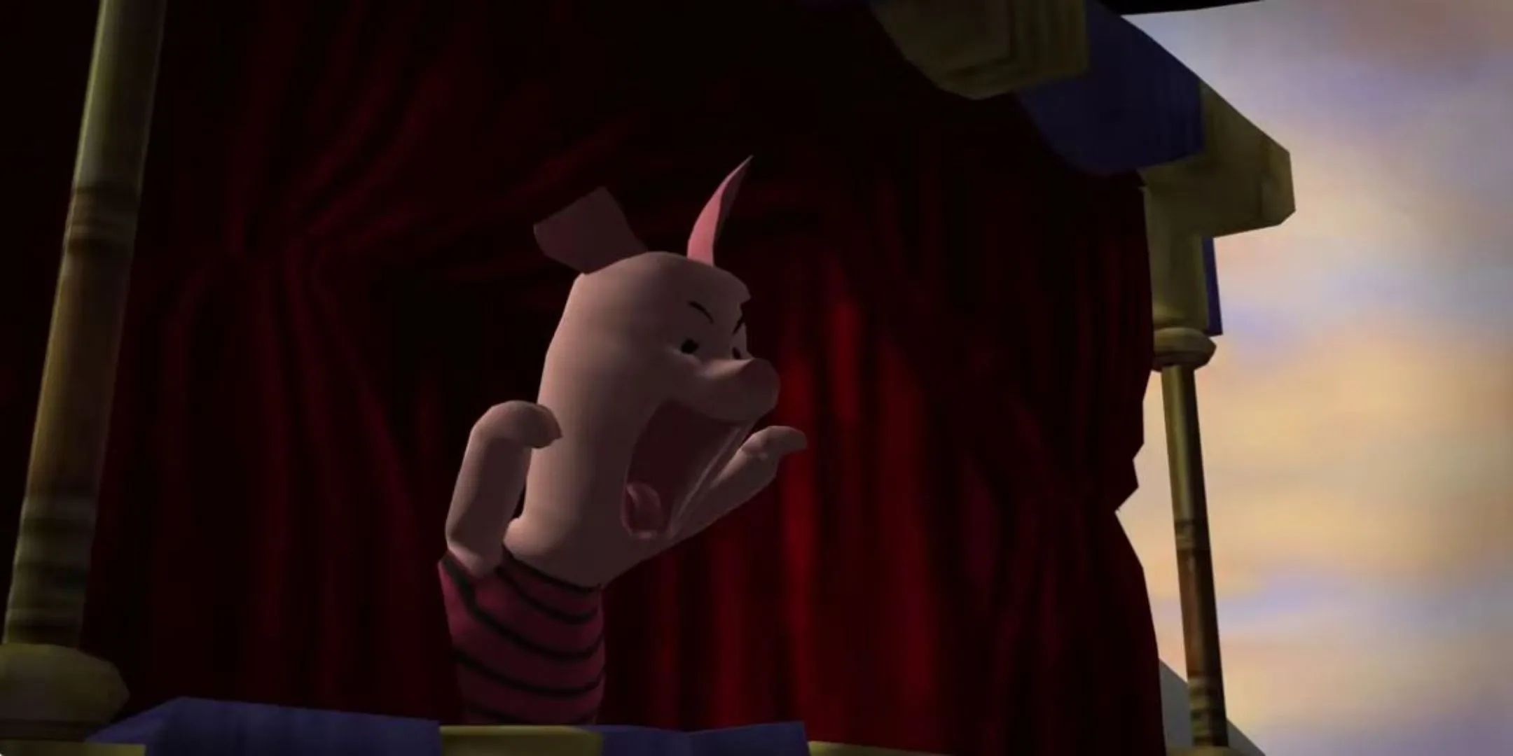 Chú heo Piglet đang dũng cảm hét lên trong game Piglet's Big Game