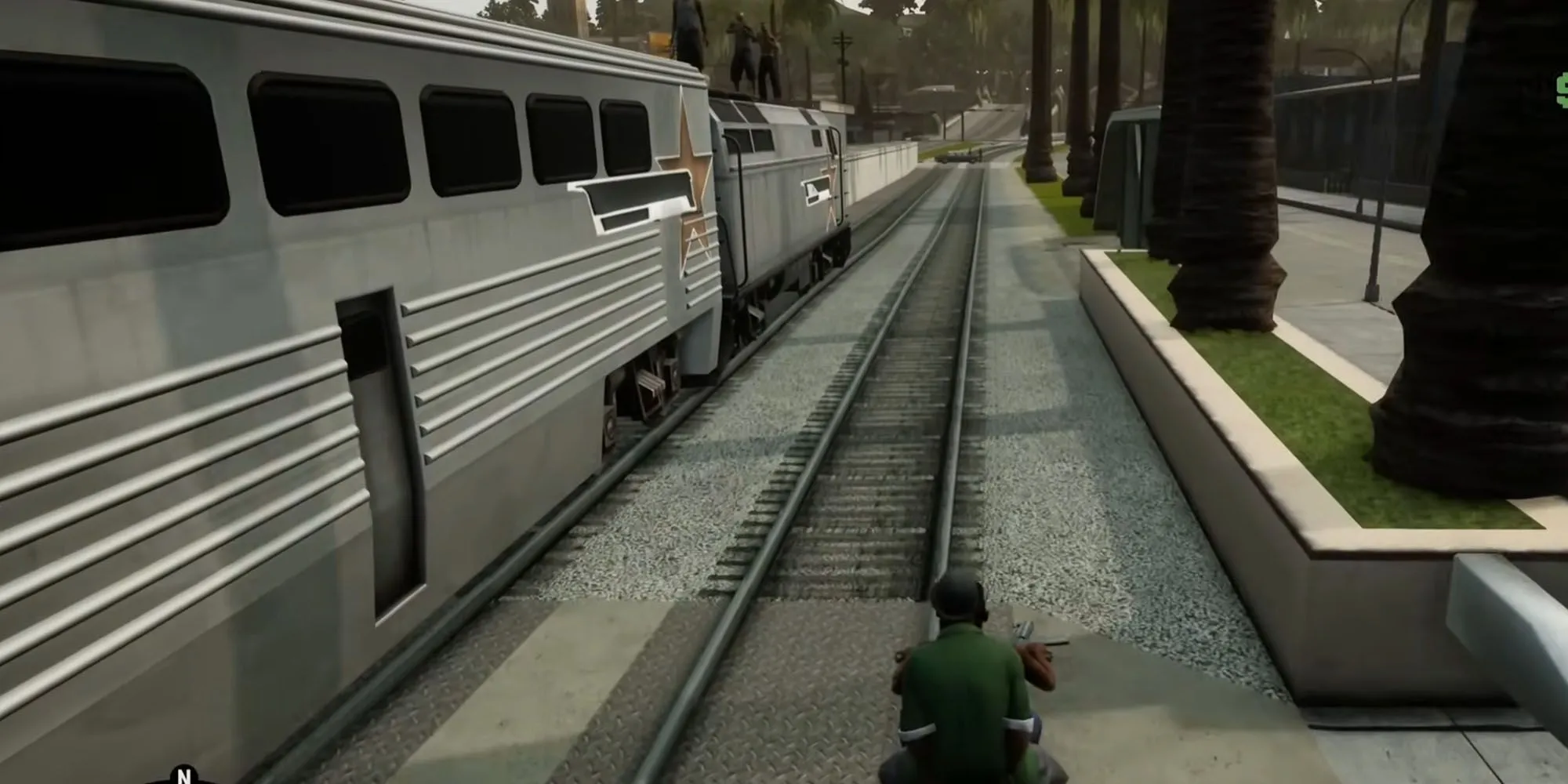 CJ và Big Smoke trong nhiệm vụ Wrong Side Of The Tracks GTA San Andreas, một trong những nhiệm vụ rượt đuổi khó chịu nhất