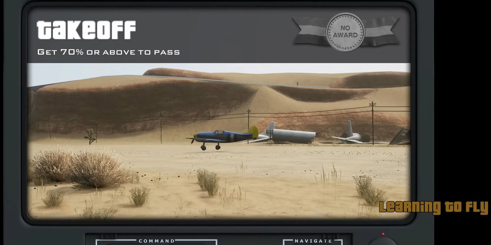 CJ vật lộn với các bài học bay trong Pilot School GTA San Andreas, một thử thách bắt buộc