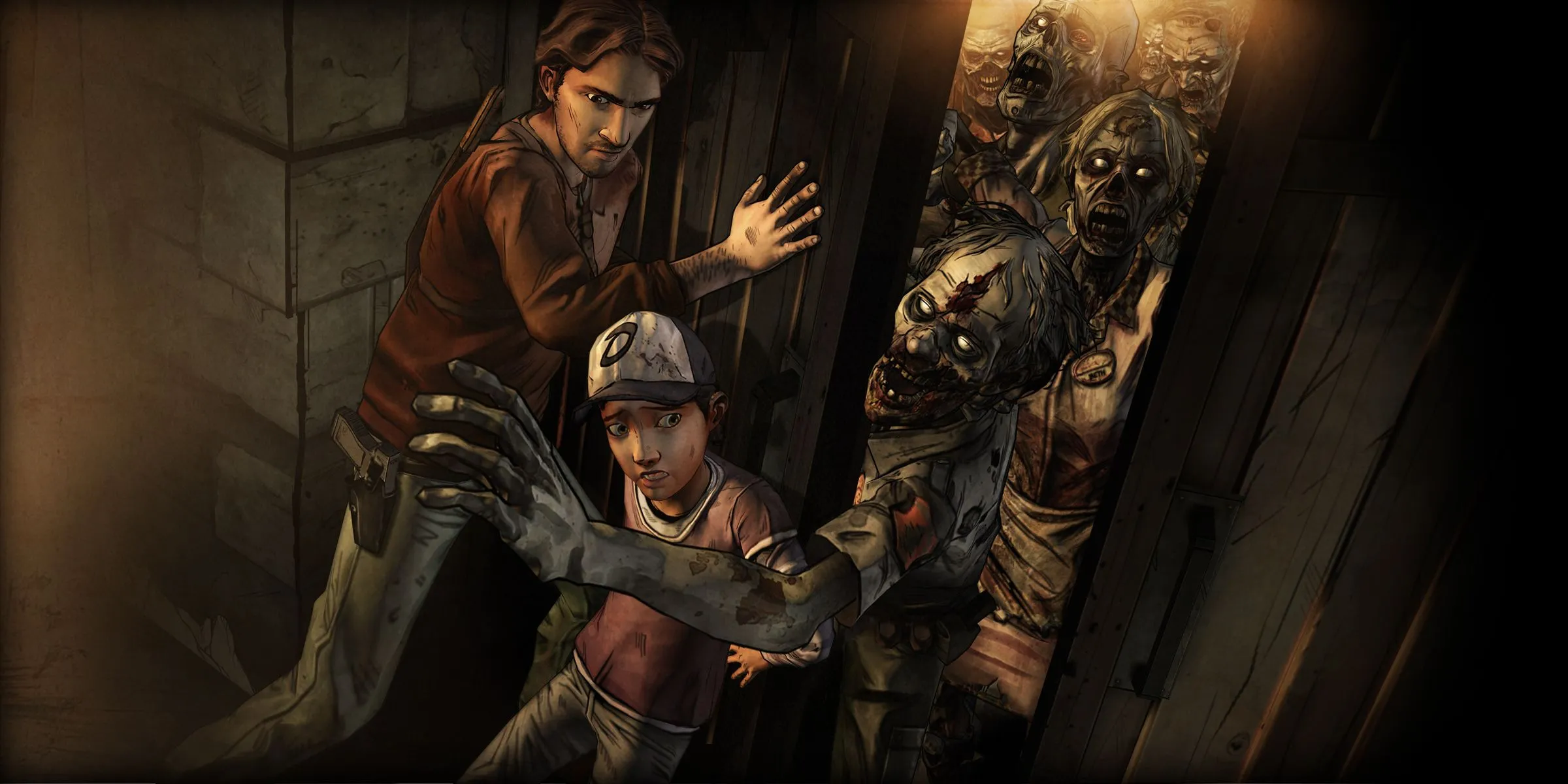 Clementine cùng những người đồng hành Omid và Christa ở khởi đầu The Walking Dead Season 2