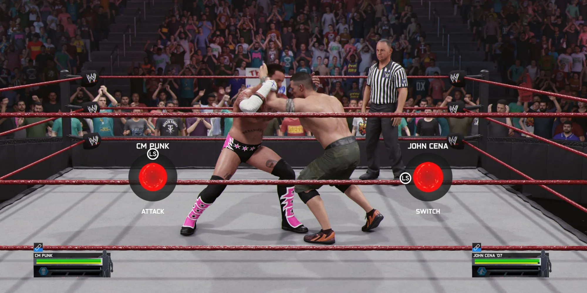 CM Punk và John Cena trong một trận đấu đối kháng kịch tính của WWE 2K25