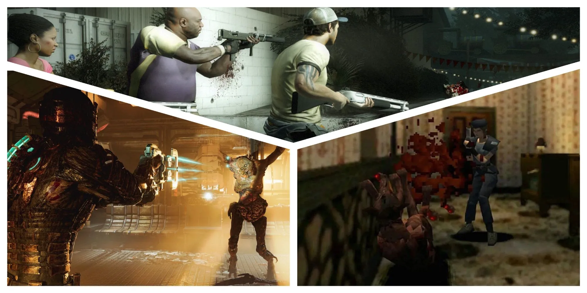 Collage các game kinh dị sinh tồn như Dead Space Remake, Left 4 Dead 2, Resident Evil