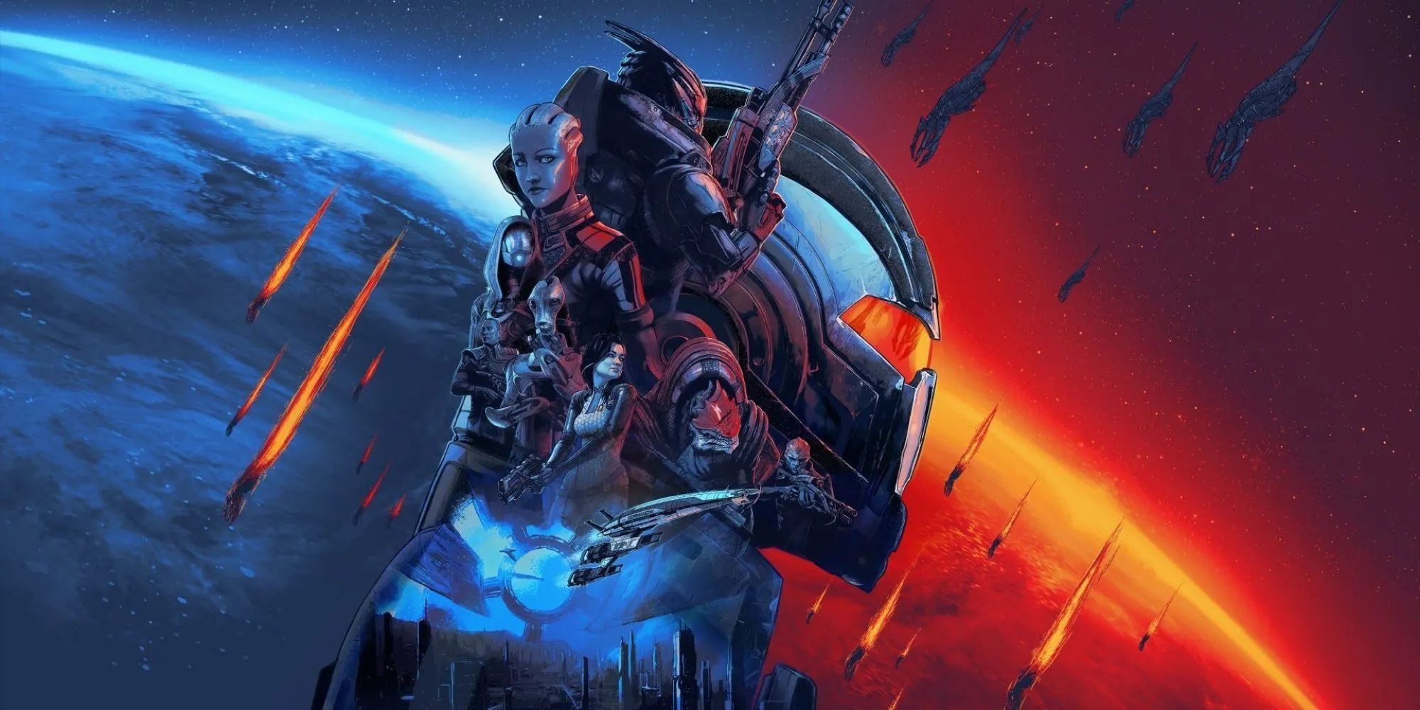 Commander Shepard và đồng đội nhìn ra không gian từ phi thuyền Normandy trong Mass Effect