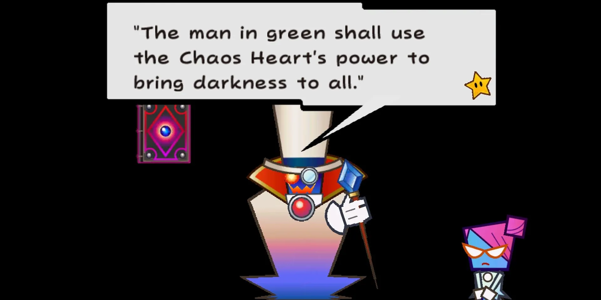 Count Bleck reads from the Dark Prognosticus in Super Paper Mario