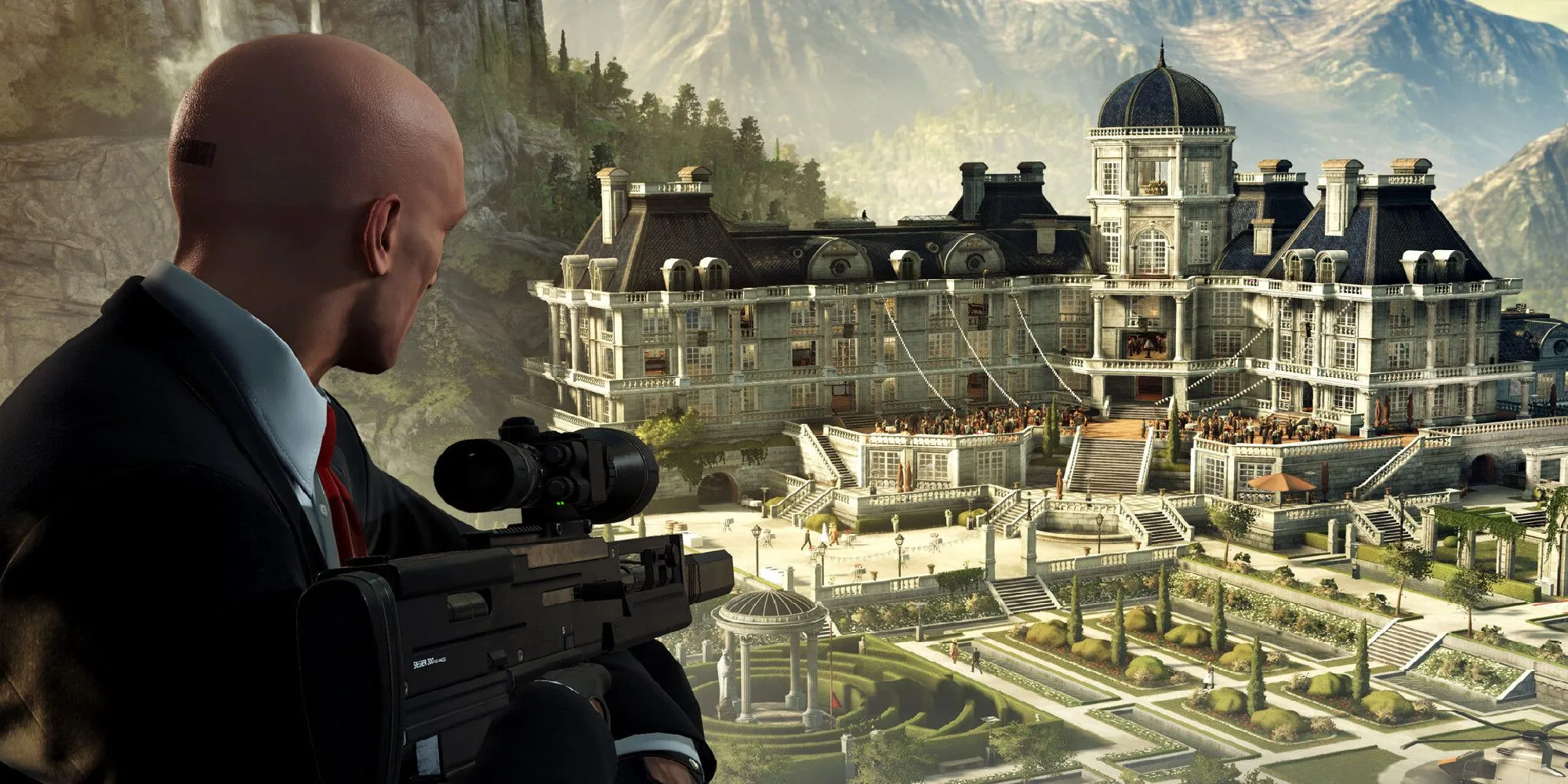 Đặc vụ 47 cầm súng bắn tỉa trong game Hitman World of Assassination