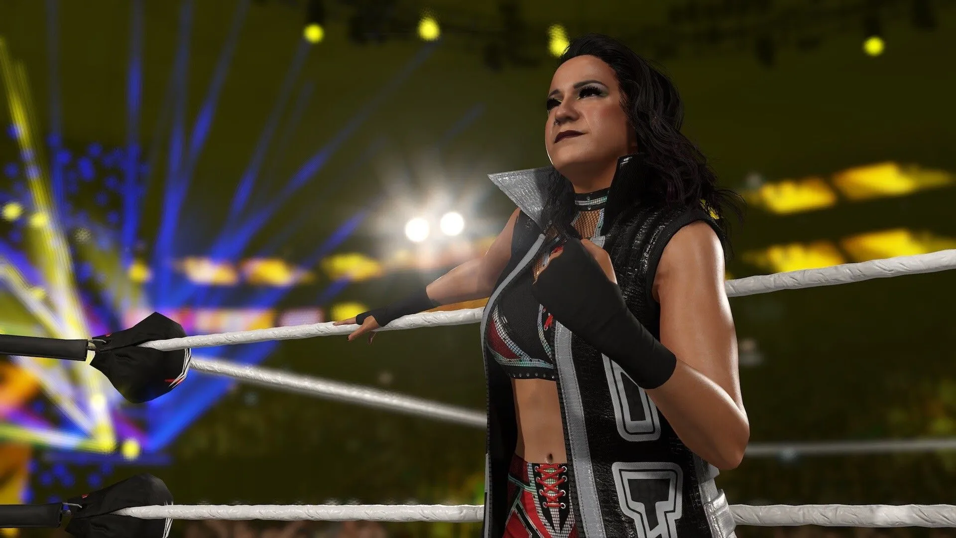 Đô vật thực hiện đòn thế đẹp mắt trong game đối kháng WWE 2K25