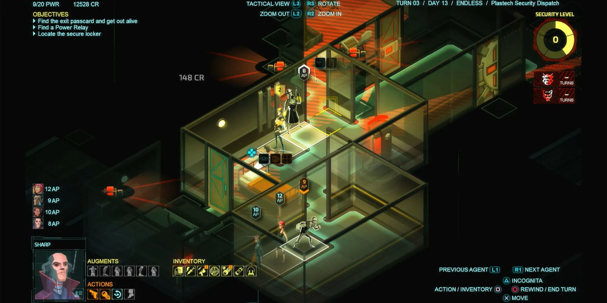 Đội đặc vụ thực hiện nhiệm vụ ẩn mình trong Invisible, Inc., ví dụ về game chiến thuật lén lút có yếu tố roguelike