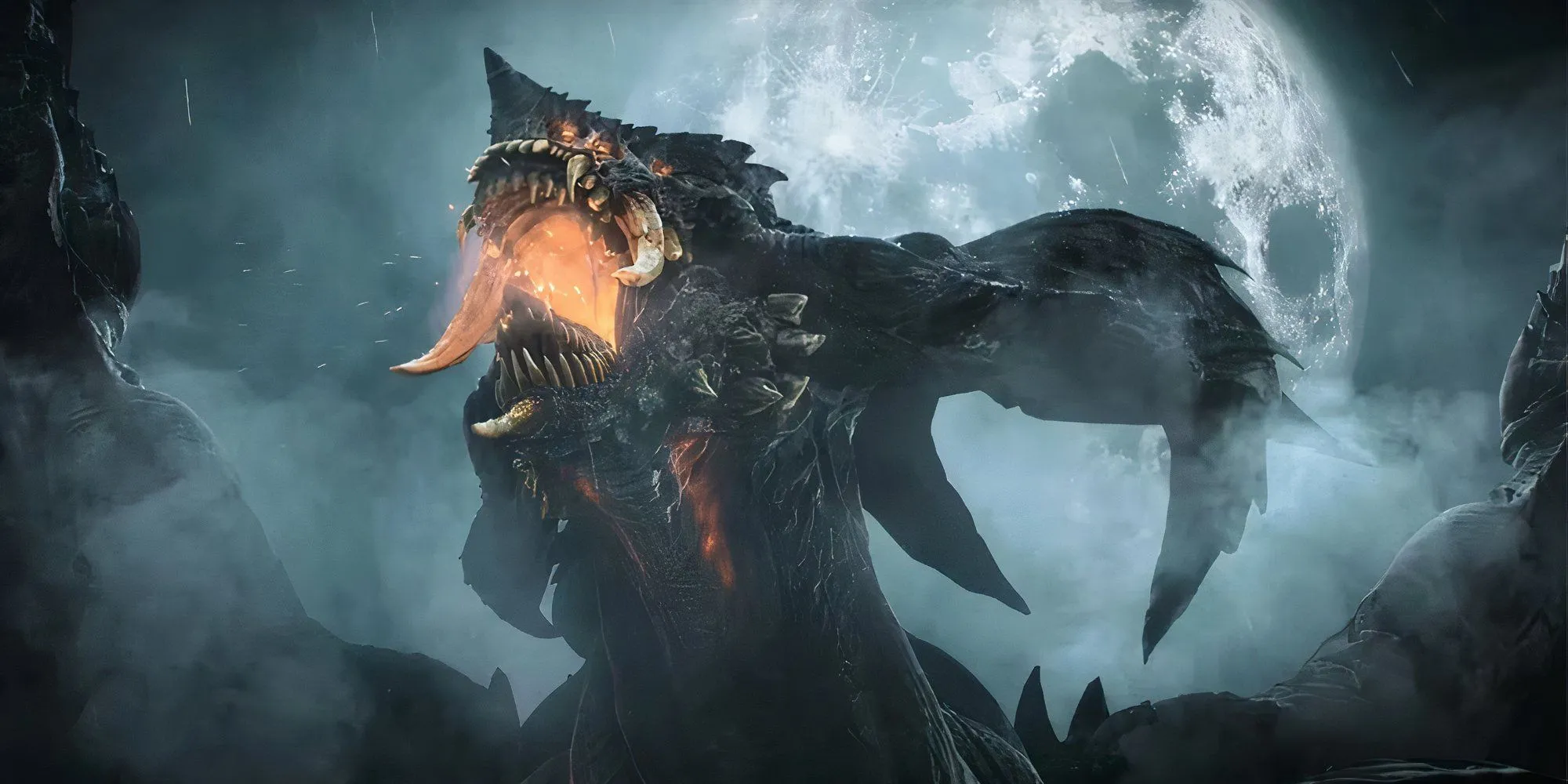 Dragon God trong Demon's Souls, một con rồng khổng lồ màu vàng bị giới hạn bởi các cột đá.