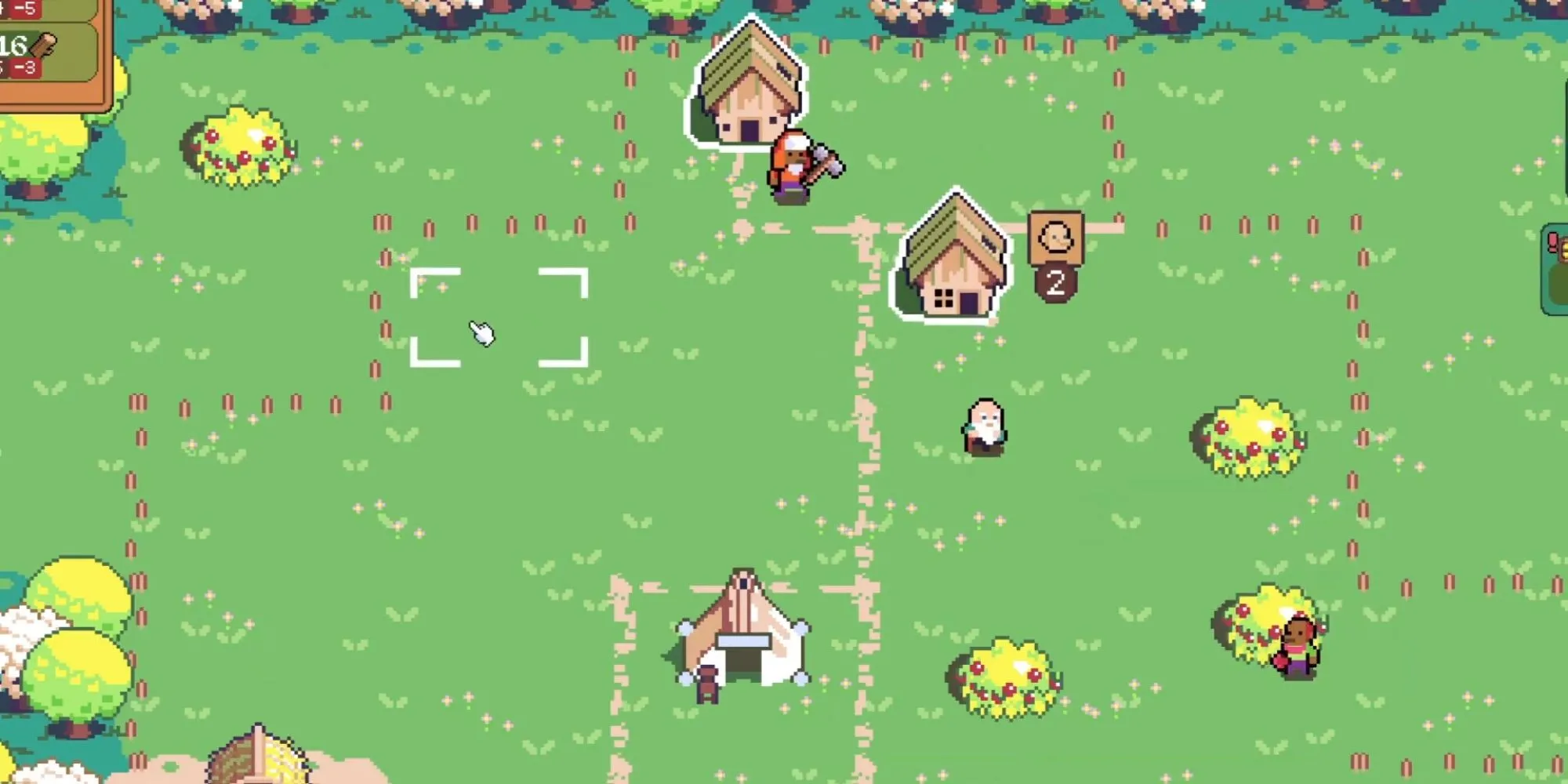 Gameplay dotAGE - quản lý dân làng và xây dựng trong thế giới pixel art đầy màu sắc