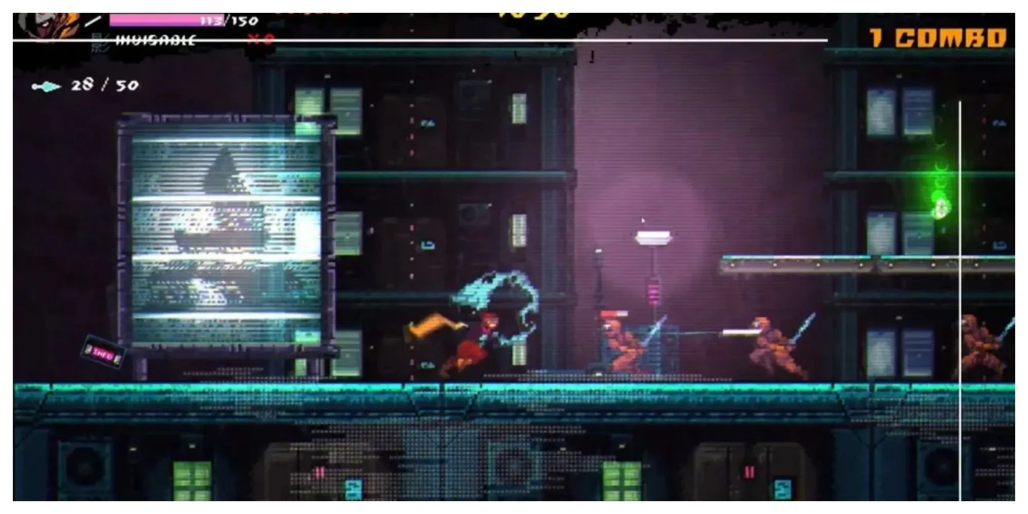 Gameplay tốc độ cao của Ninja Issen, game platformer cyberpunk