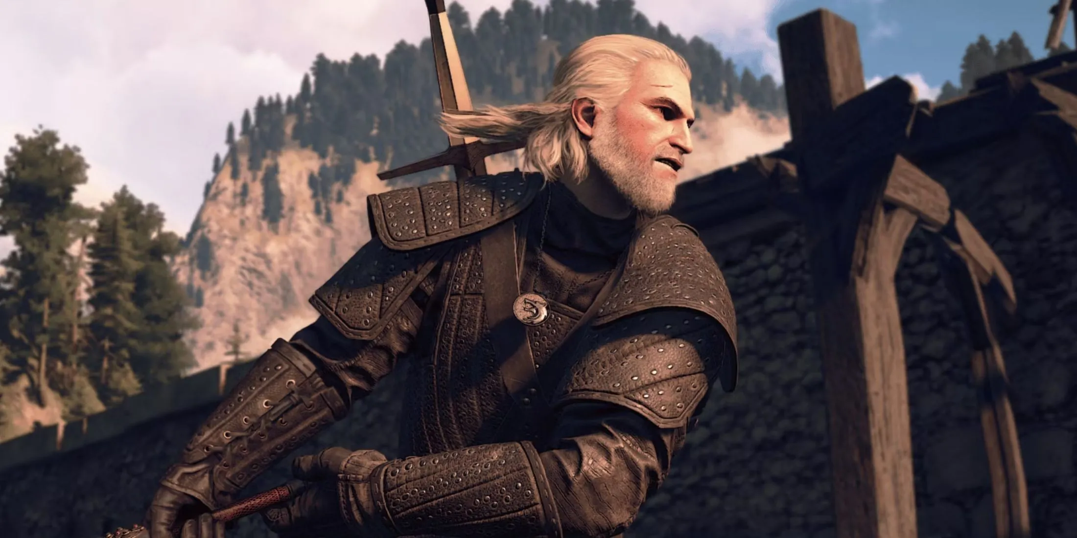 Geralt of Rivia chuẩn bị chiến đấu trong The Witcher 3