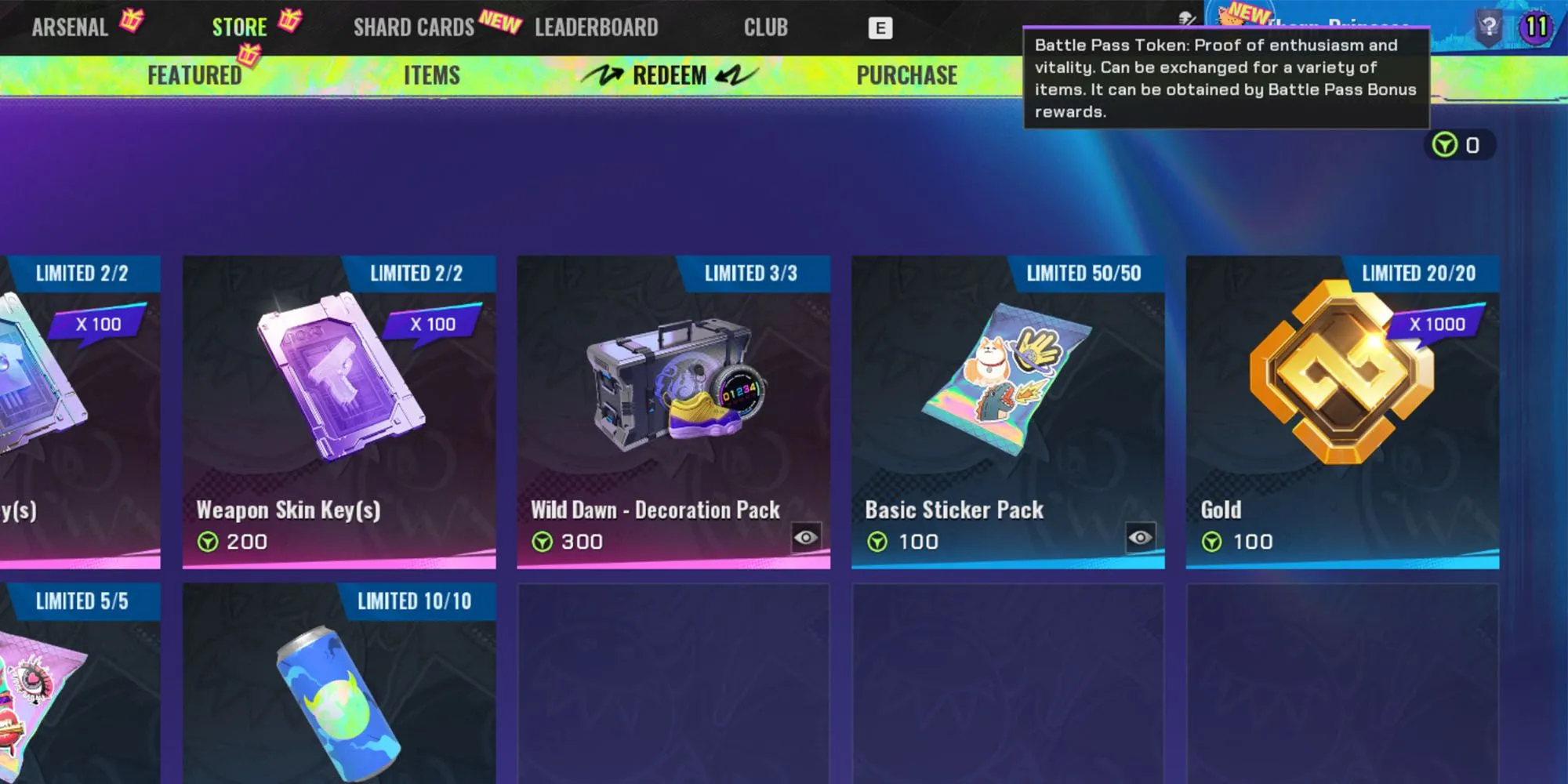 Giao diện đổi Token Battle Pass thành Vàng trong game FragPunk
