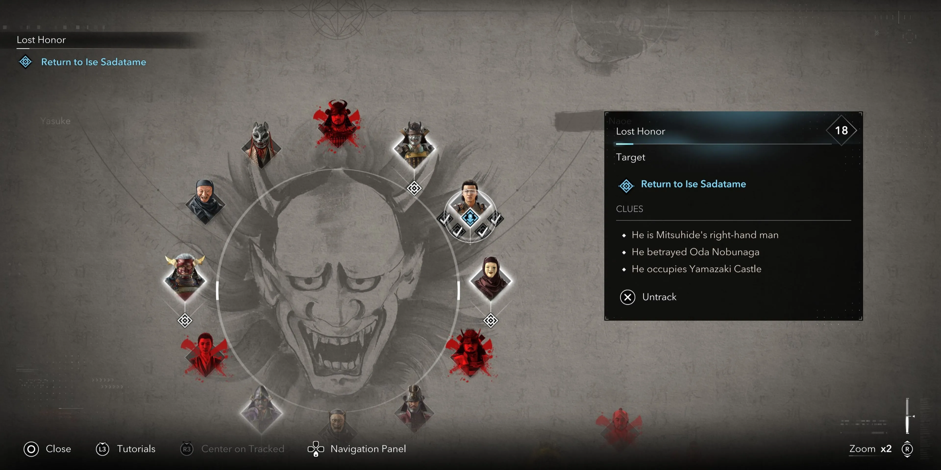 Giao diện nhiệm vụ Danh Dự Đã Mất trong Assassin's Creed Shadows