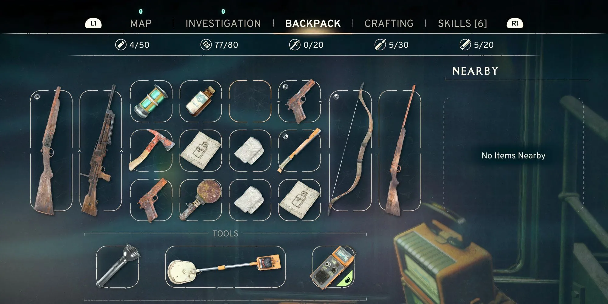 Giao diện quản lý kho đồ (inventory) trong game Atomfall